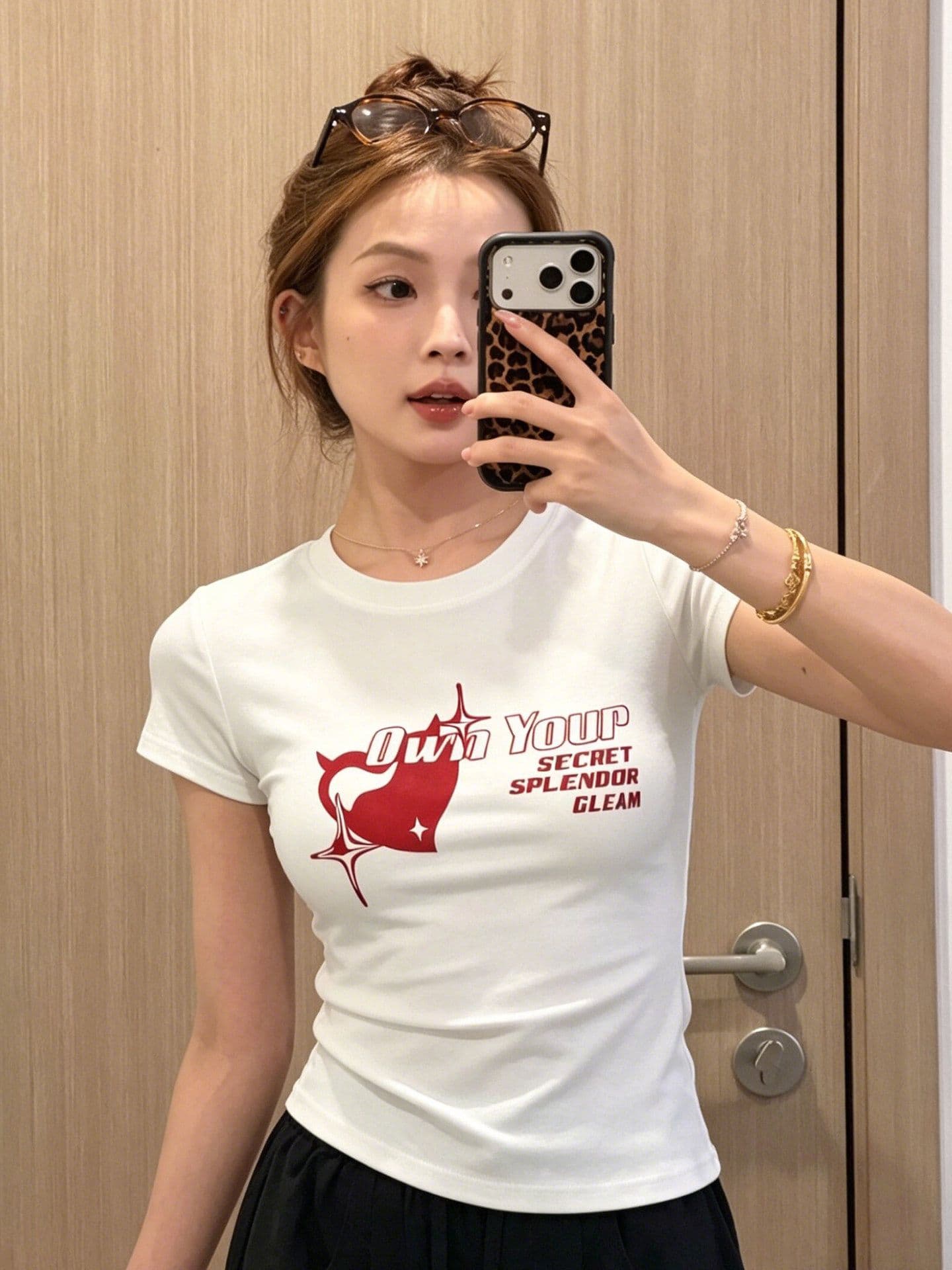 여름 새로운 여성 의류 트렌드 현대 재미있는 알파벳 프린트 라운드 넥 티셔츠 상세 이미지 1