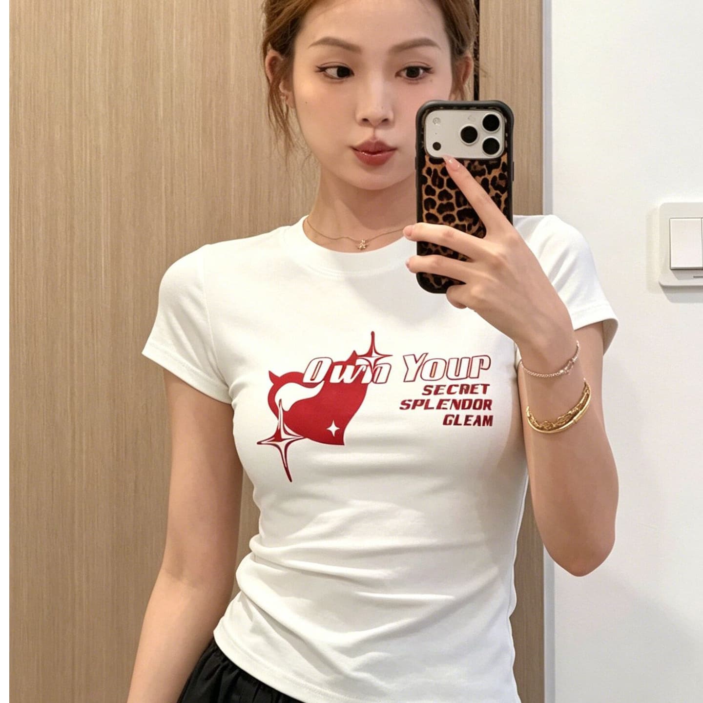여름 새로운 여성 의류 트렌드 현대 재미있는 알파벳 프린트 라운드 넥 티셔츠 상세 이미지 5