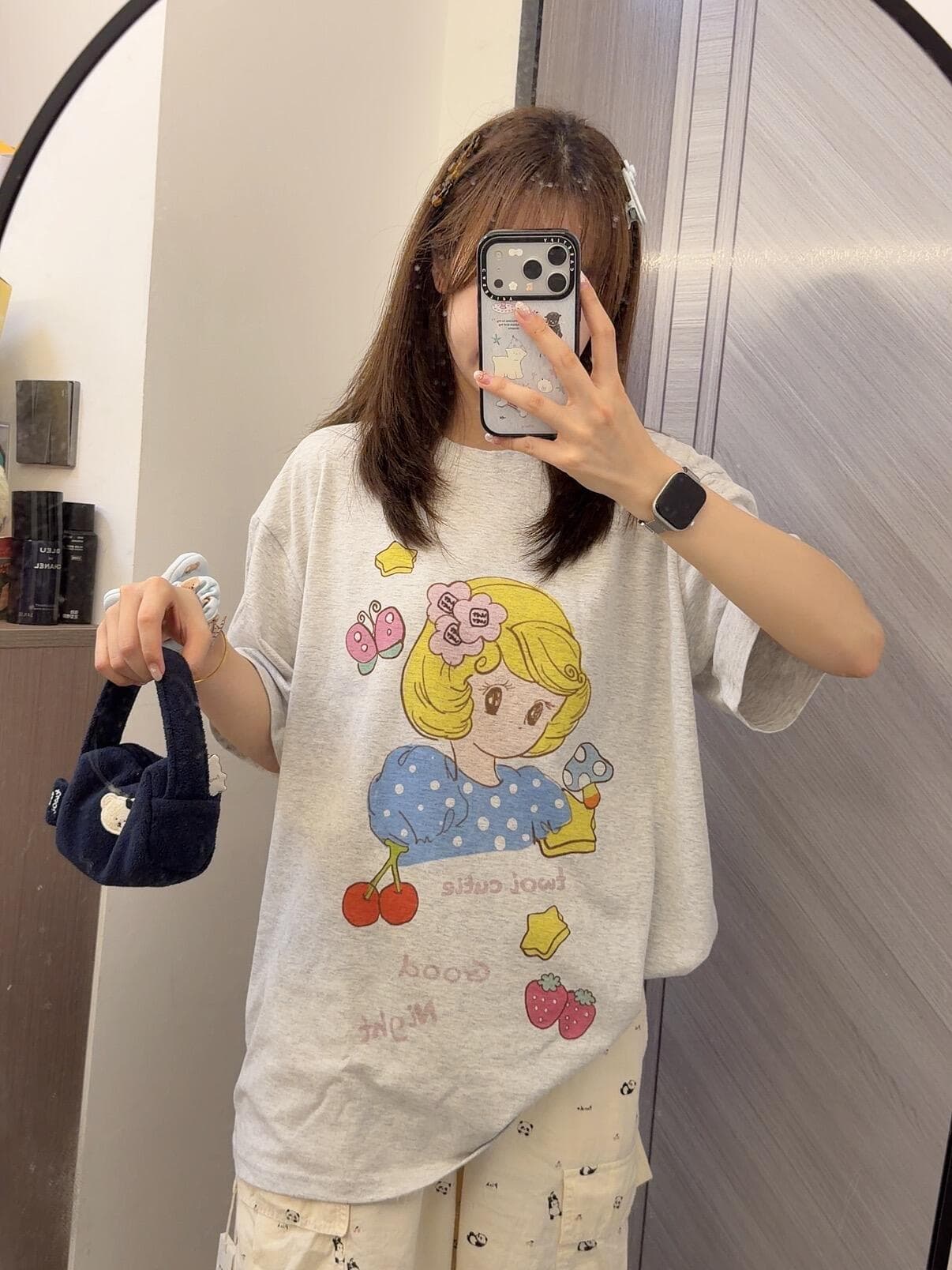 한 부서 만화 알파벳 꽃 회색 반팔 티셔츠 여성 여름 루즈핏 슬림해 보이는 디자인 센스 다용도 캐주얼 맨위 트렌디 이미지 4