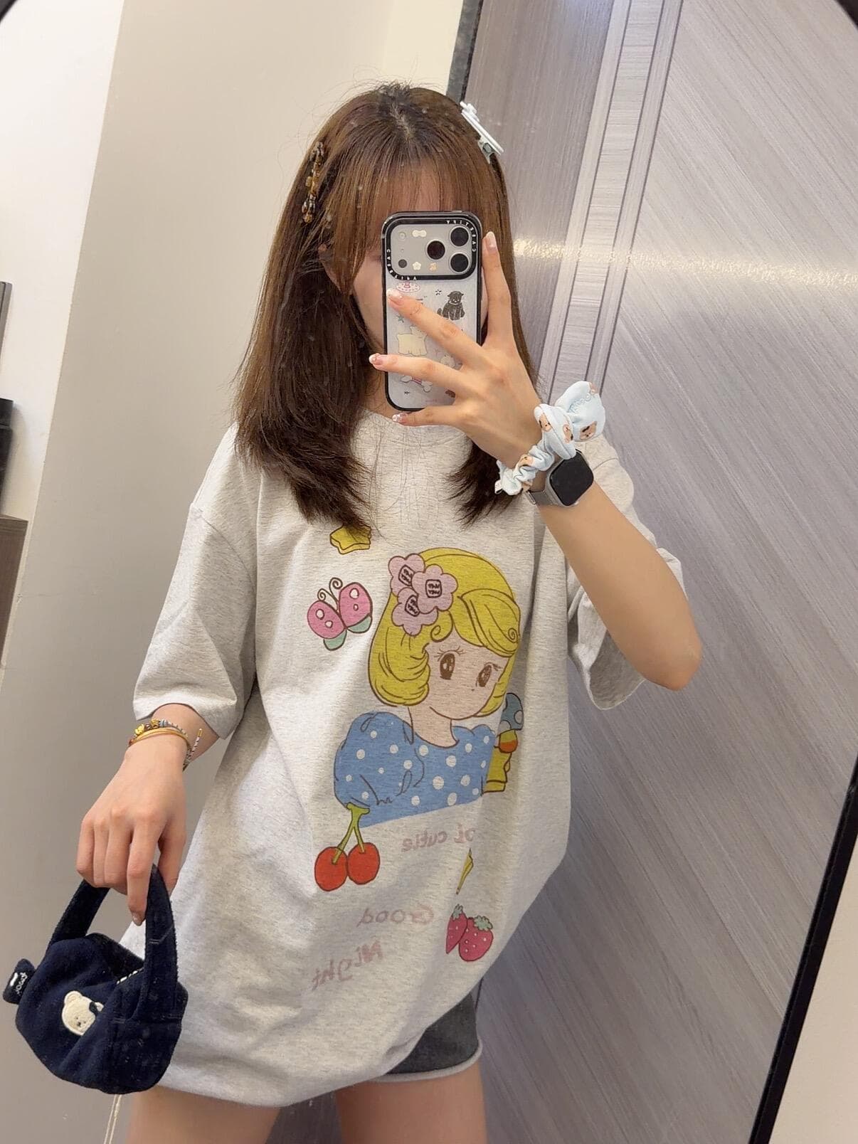 한 부서 만화 알파벳 꽃 회색 반팔 티셔츠 여성 여름 루즈핏 슬림해 보이는 디자인 센스 다용도 캐주얼 맨위 트렌디 상세 이미지 1