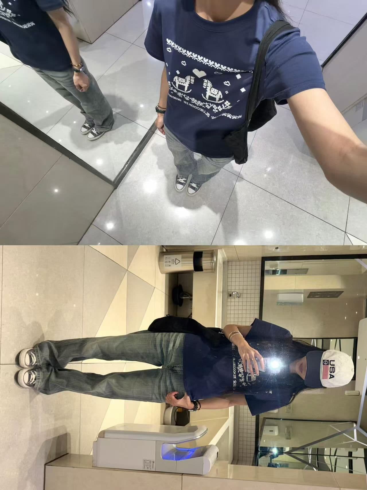 레트로 재미있는 트로이 목마 프린트 라운드 넥 긍정적 인 어깨 반팔 티셔츠 여성 여름 루즈핏 캐주얼 다용도 느긋한 바람 맨위 이미지 4