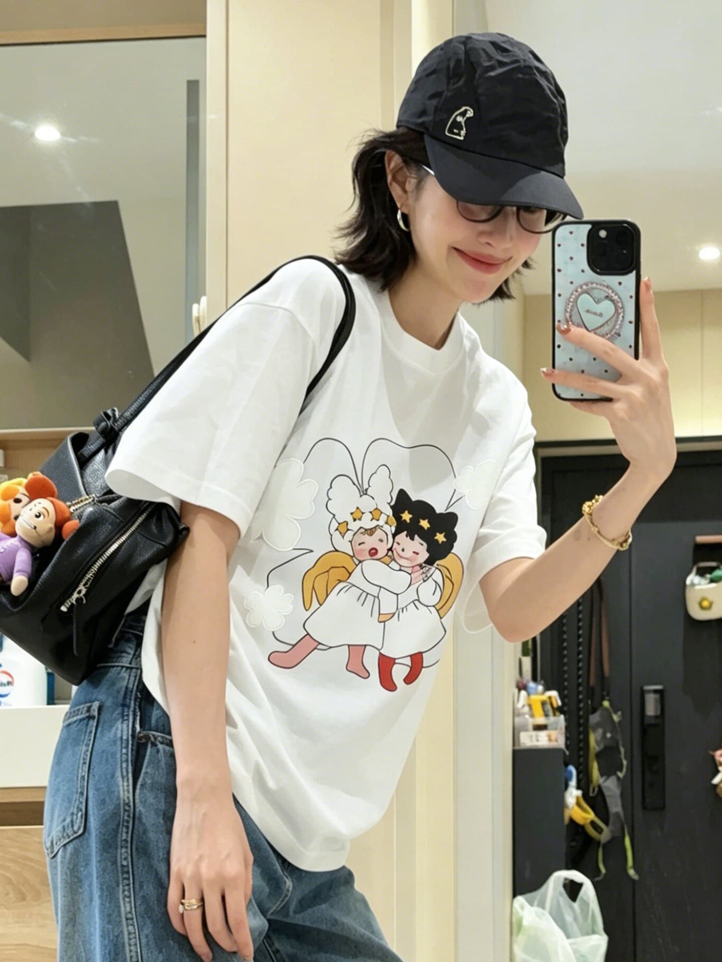 아메리칸 만화 꽃 소녀 프린트 반팔 티셔츠 여성 여름 루즈핏 패션 출퇴근 다용도 맨위 이미지 3