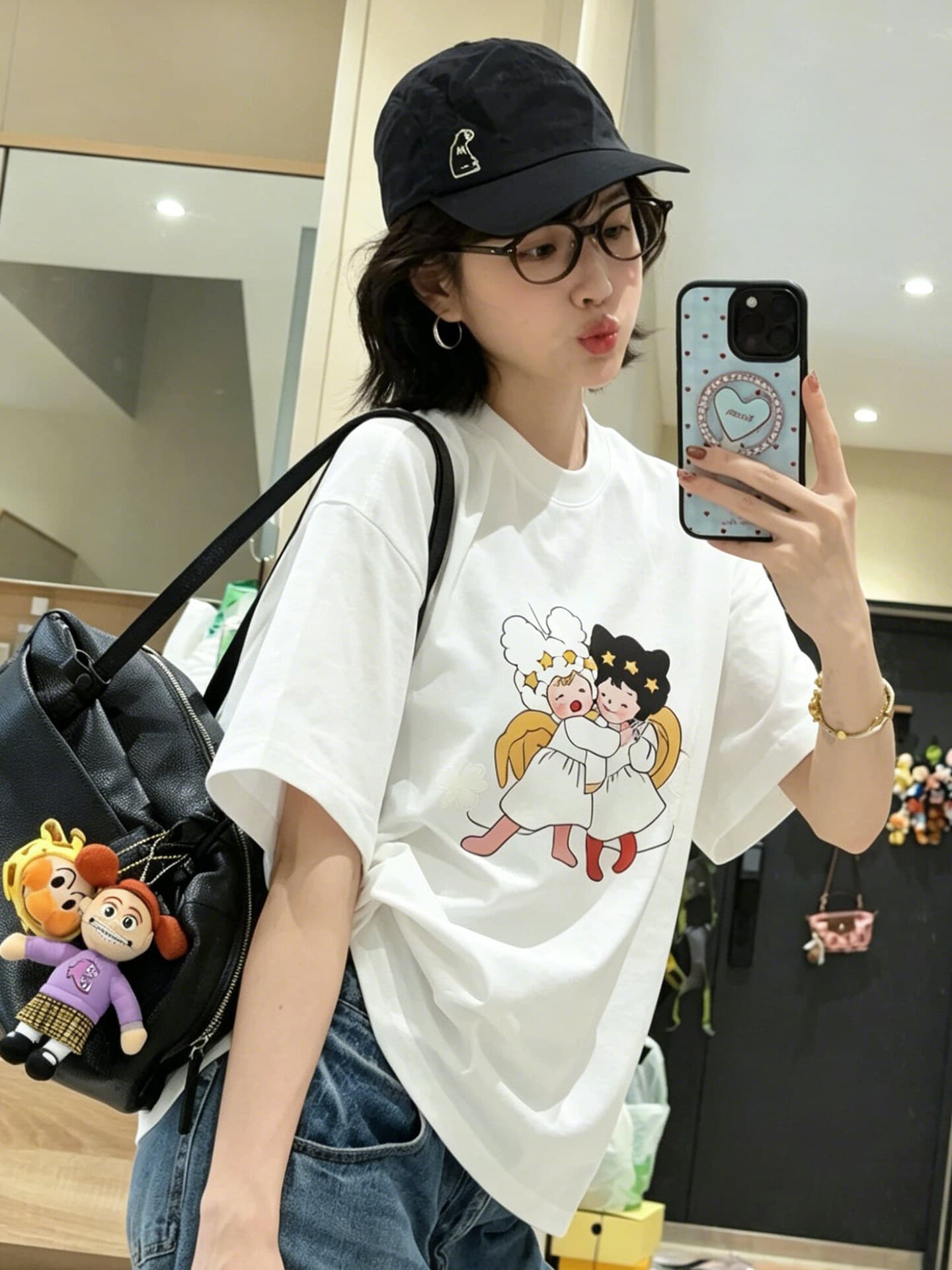 아메리칸 만화 꽃 소녀 프린트 반팔 티셔츠 여성 여름 루즈핏 패션 출퇴근 다용도 맨위 이미지 4
