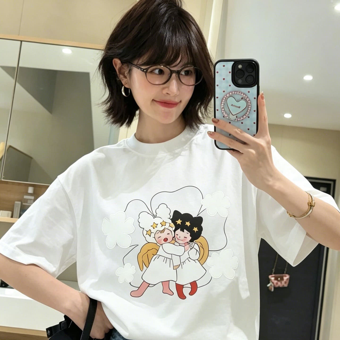 아메리칸 만화 꽃 소녀 프린트 반팔 티셔츠 여성 여름 루즈핏 패션 출퇴근 다용도 맨위 이미지 5