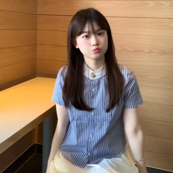 한 부서 달콤함 스트라이프 배색 반팔 여성 셔츠 여름 새로운 다용도 슬림해 보이는 작은 대중 디자인 센스 Chic 맨위 이미지 4