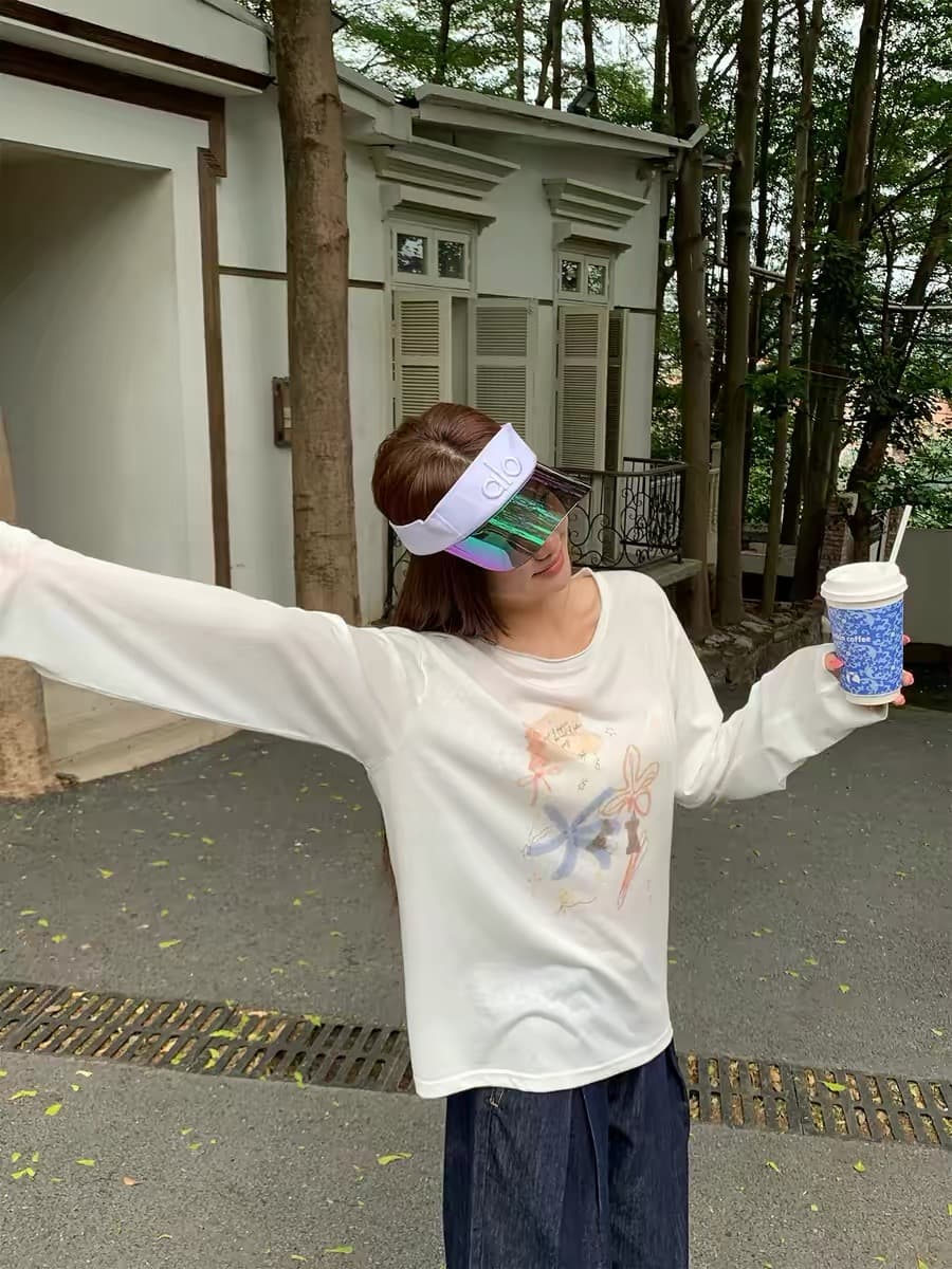 한 부서 프린트 자외선 차단 긴팔 티셔츠 여성 여름 얇은 스타일 에어컨 셔츠 캐주얼 슬림해 보이는 블라우스 상세 이미지 3