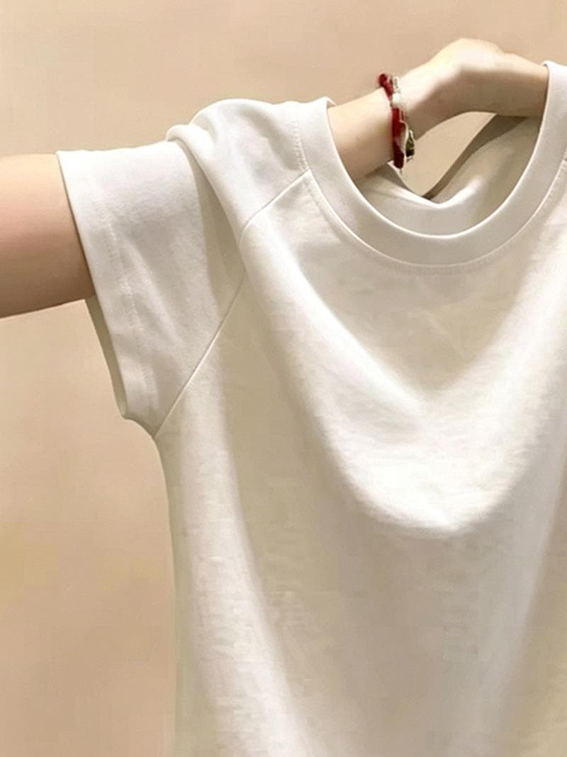 고유 한 Chic 단추 트임 살구 색상 반팔 티셔츠 여성 여름 디자인 센스 작은 대중 몸매 가꾸기 슬림해 보이는 다용도 맨위 상세 이미지 4