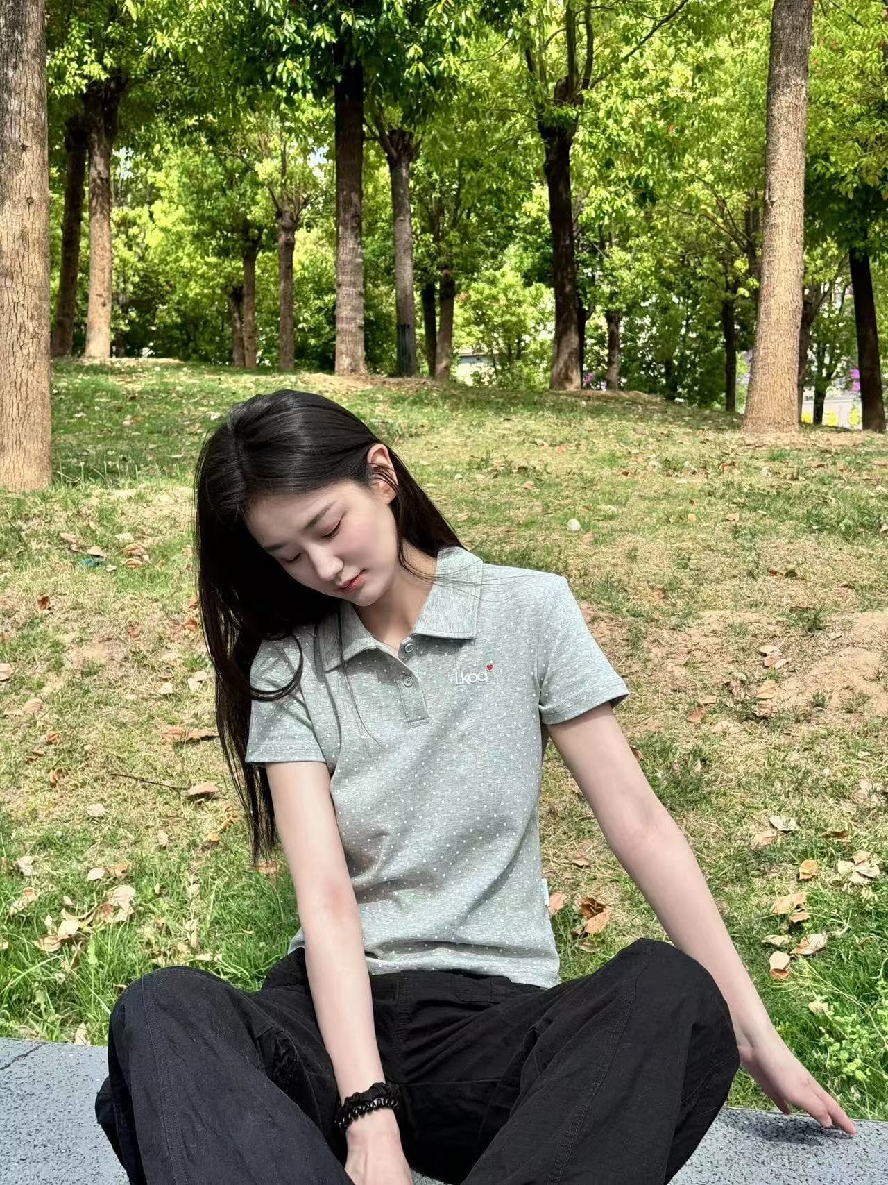 아메리칸 레트로 POLO 셔츠 전체 인쇄 도트 무늬 반팔 티셔츠 여성 여름 몸매 가꾸기 슬림해 보이는 운동 미니멀리즘 긍정적 인 어깨 의류 이미지 3