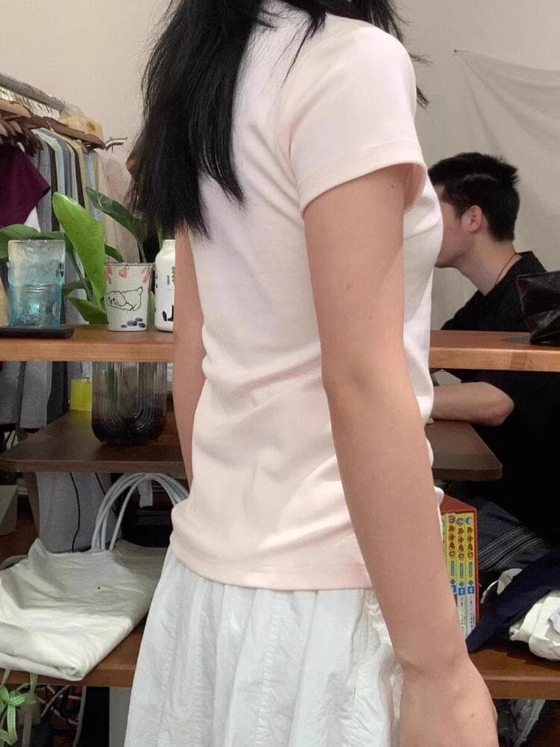 핑크색 긍정적 인 어깨 POLO 셔츠 jk 반팔 여성 티셔츠 여름 운동 폴로 칼라 꼬집기 허리 위로 의류 몸매 가꾸기 한 부서 학원 스타일 이미지 2
