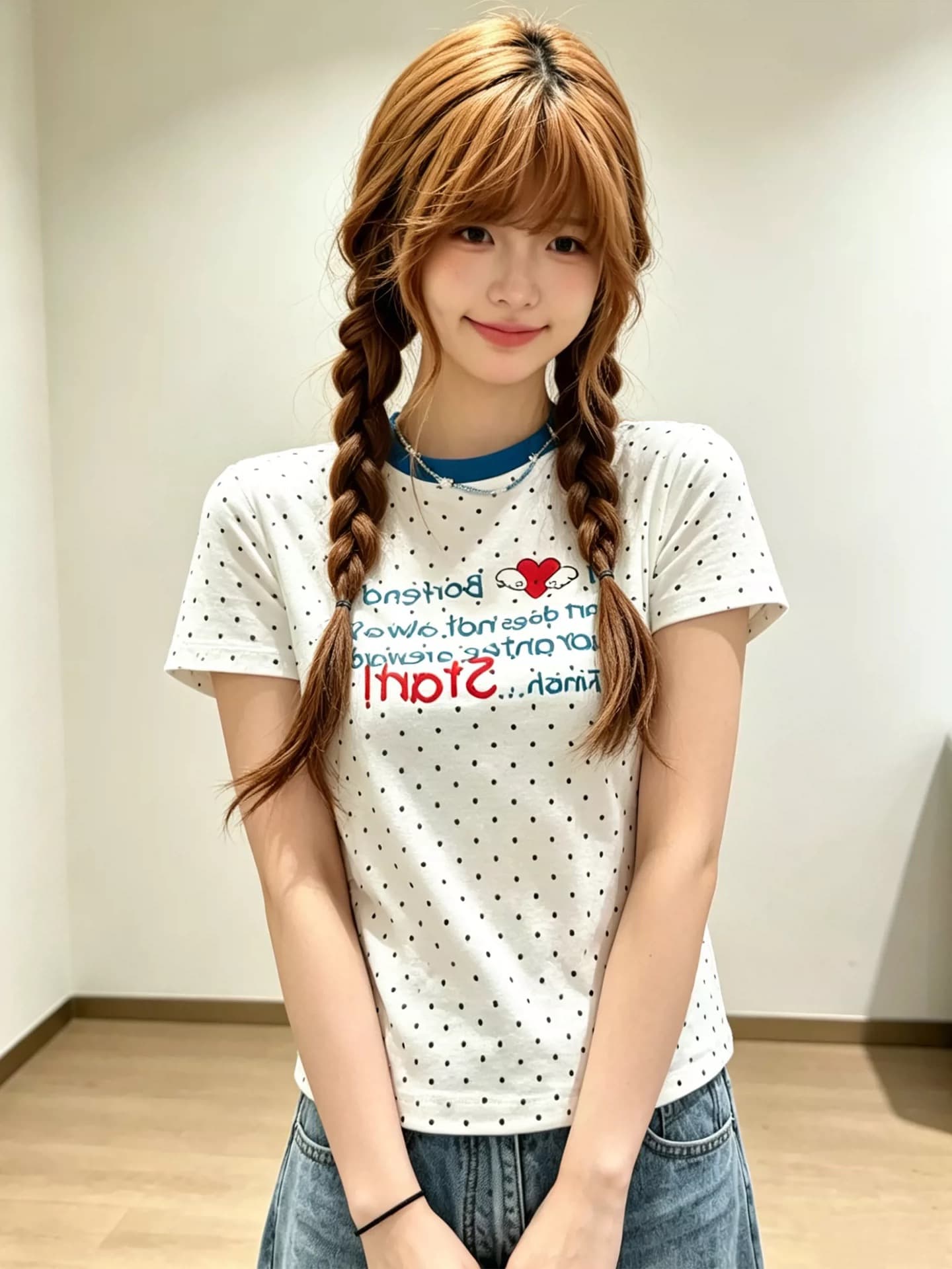 아메리칸 레트로 전체 인쇄 도트 무늬 배색 슬로건 반팔 티셔츠 여성 몸매 가꾸기 슬림해 보이는 긍정적 인 어깨 의류 여름 이미지 4