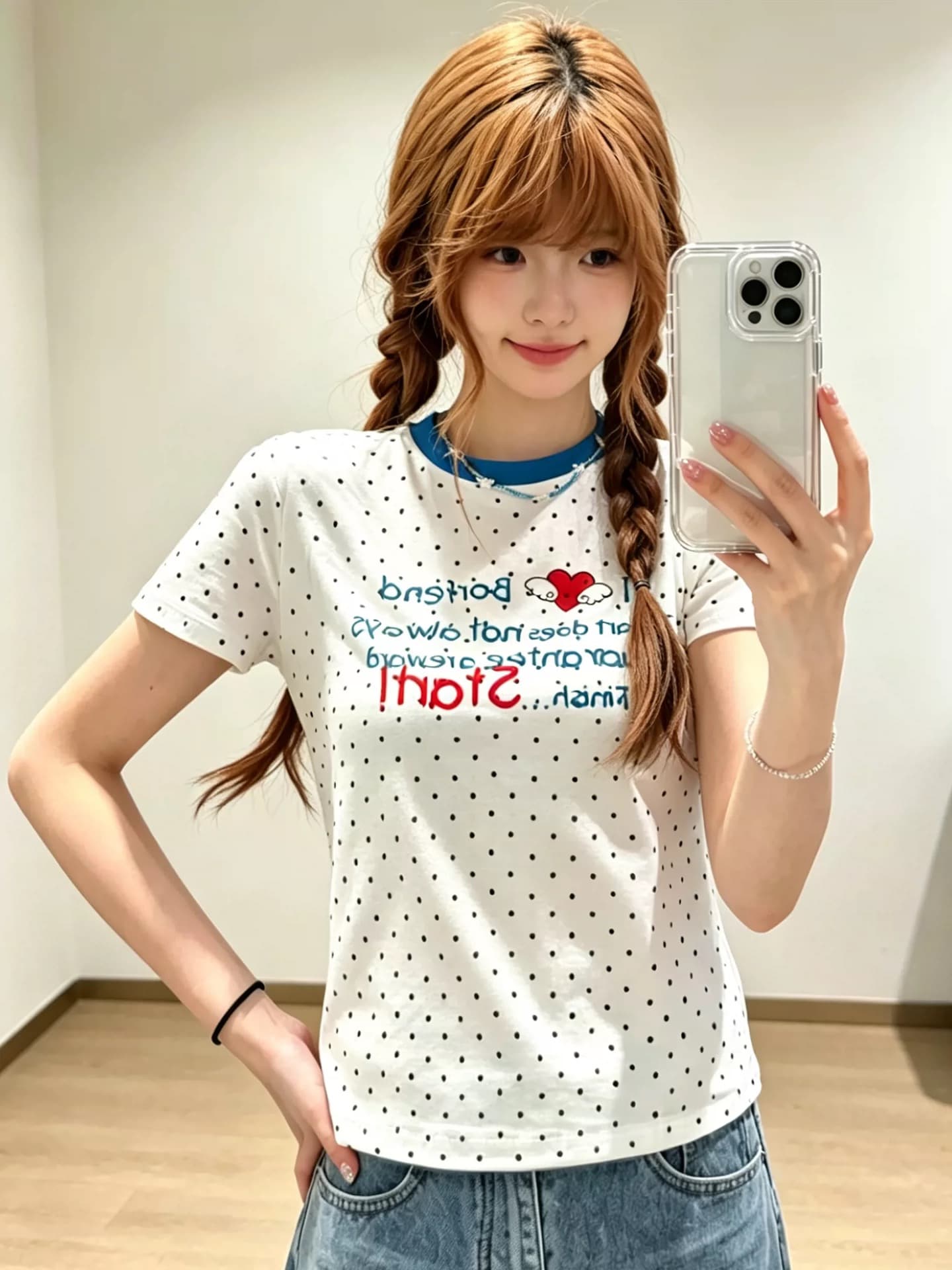 아메리칸 레트로 전체 인쇄 도트 무늬 배색 슬로건 반팔 티셔츠 여성 몸매 가꾸기 슬림해 보이는 긍정적 인 어깨 의류 여름 상세 이미지 1