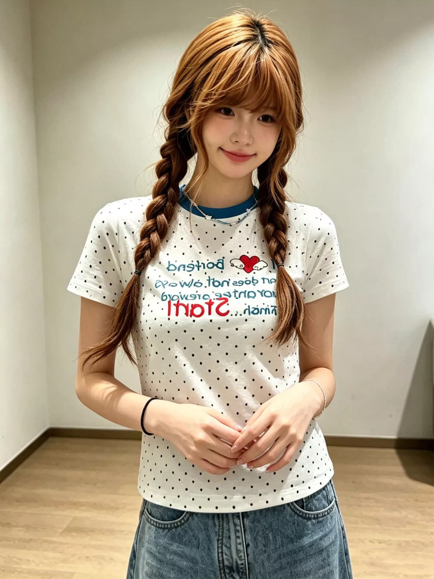 아메리칸 레트로 전체 인쇄 도트 무늬 배색 슬로건 반팔 티셔츠 여성 몸매 가꾸기 슬림해 보이는 긍정적 인 어깨 의류 여름 상세 이미지 4