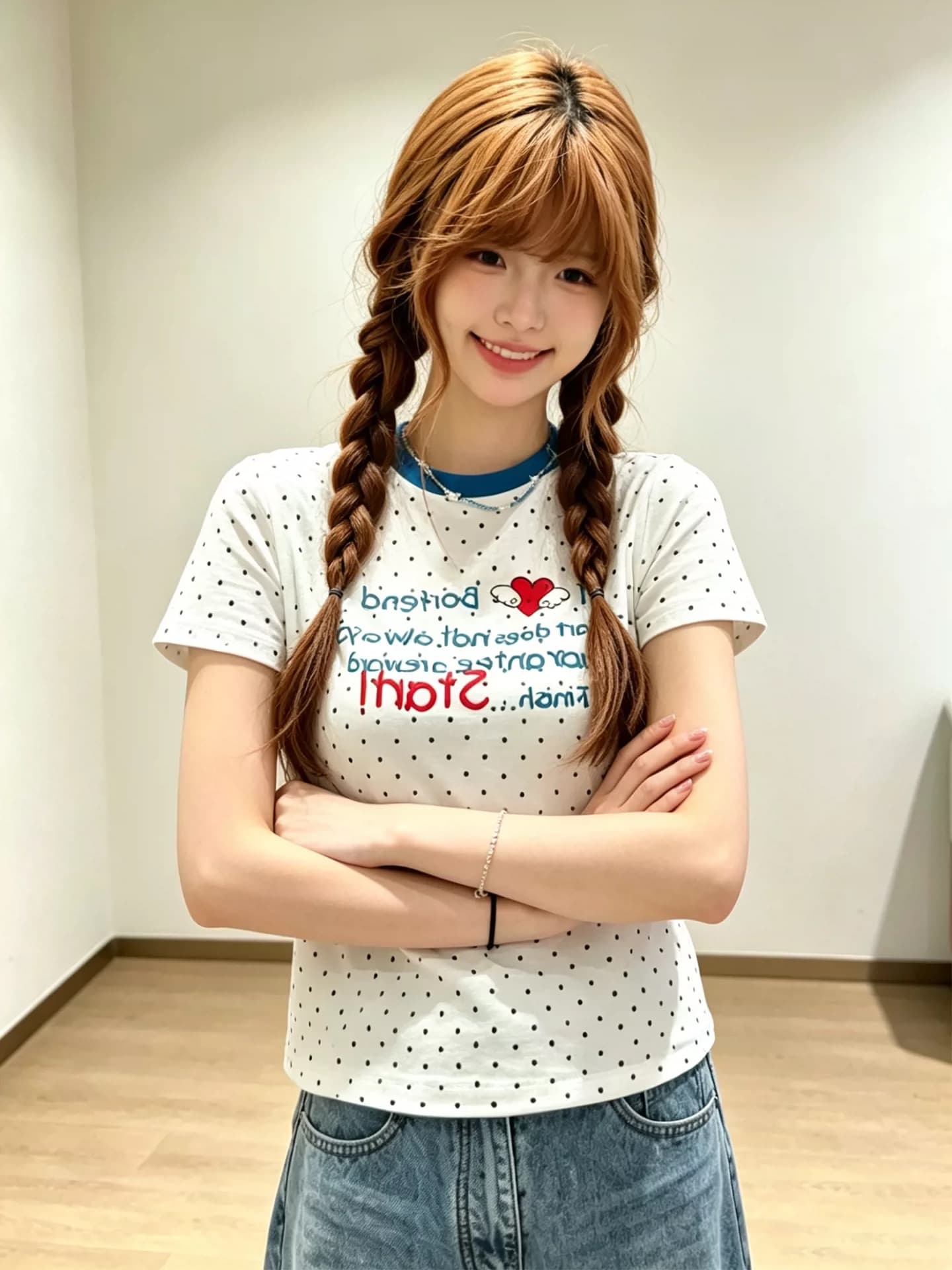 아메리칸 레트로 전체 인쇄 도트 무늬 배색 슬로건 반팔 티셔츠 여성 몸매 가꾸기 슬림해 보이는 긍정적 인 어깨 의류 여름 상세 이미지 5