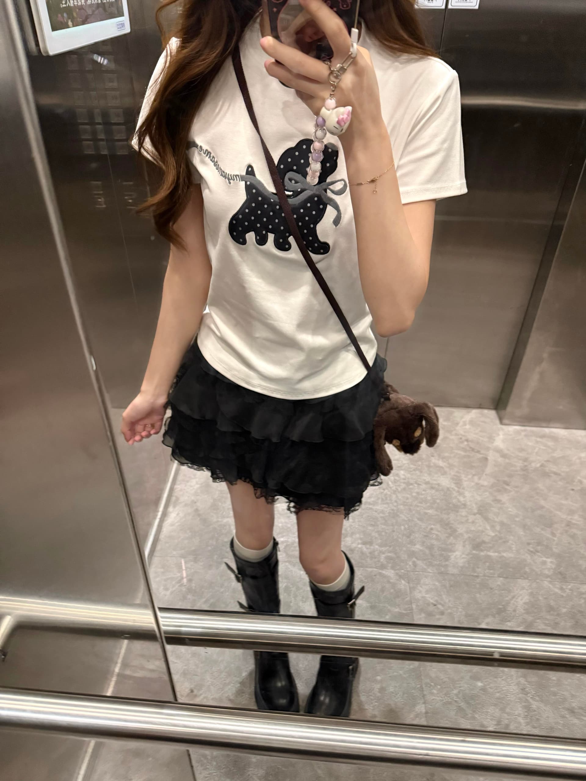 한 부서 달콤함 도트 무늬 강아지 나비 매듭 자수 반팔 티셔츠 여성 여름 새로운 몸매 가꾸기 슬림해 보이는 다용도 맨위 이미지 4