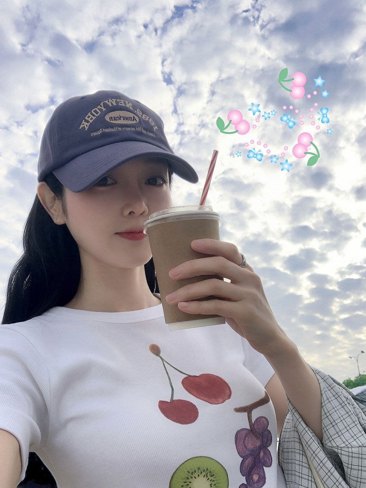 여름 작은 대중 ins 바람 과일 프린트 긍정적 인 어깨 반팔 티셔츠 캐주얼 몸매 가꾸기 슬림해 보이는 맨위 여성 상세 이미지 2