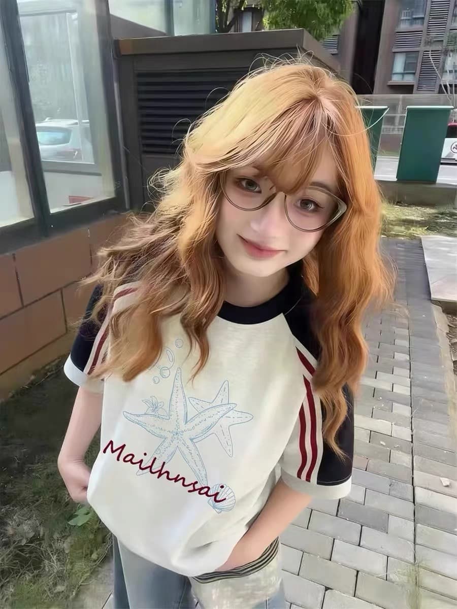 아메리칸 높음 거리 조수 브랜드 삽입 어깨 반팔 티셔츠 여성 여름 작은 대중 디자인 센스 루즈핏 한 부서 학원 스타일 반소매 맨위 이미지 2