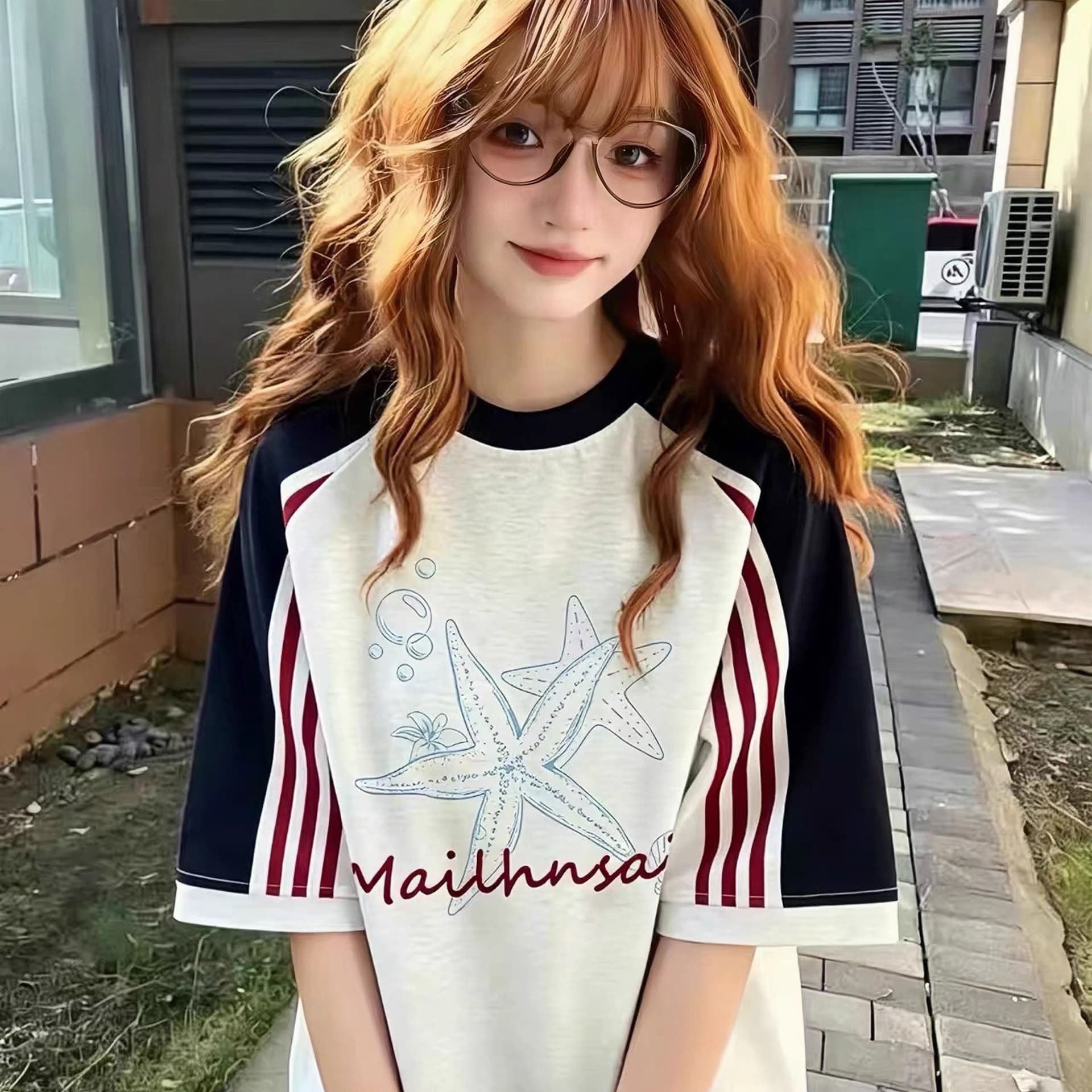 아메리칸 높음 거리 조수 브랜드 삽입 어깨 반팔 티셔츠 여성 여름 작은 대중 디자인 센스 루즈핏 한 부서 학원 스타일 반소매 맨위 상세 이미지 1