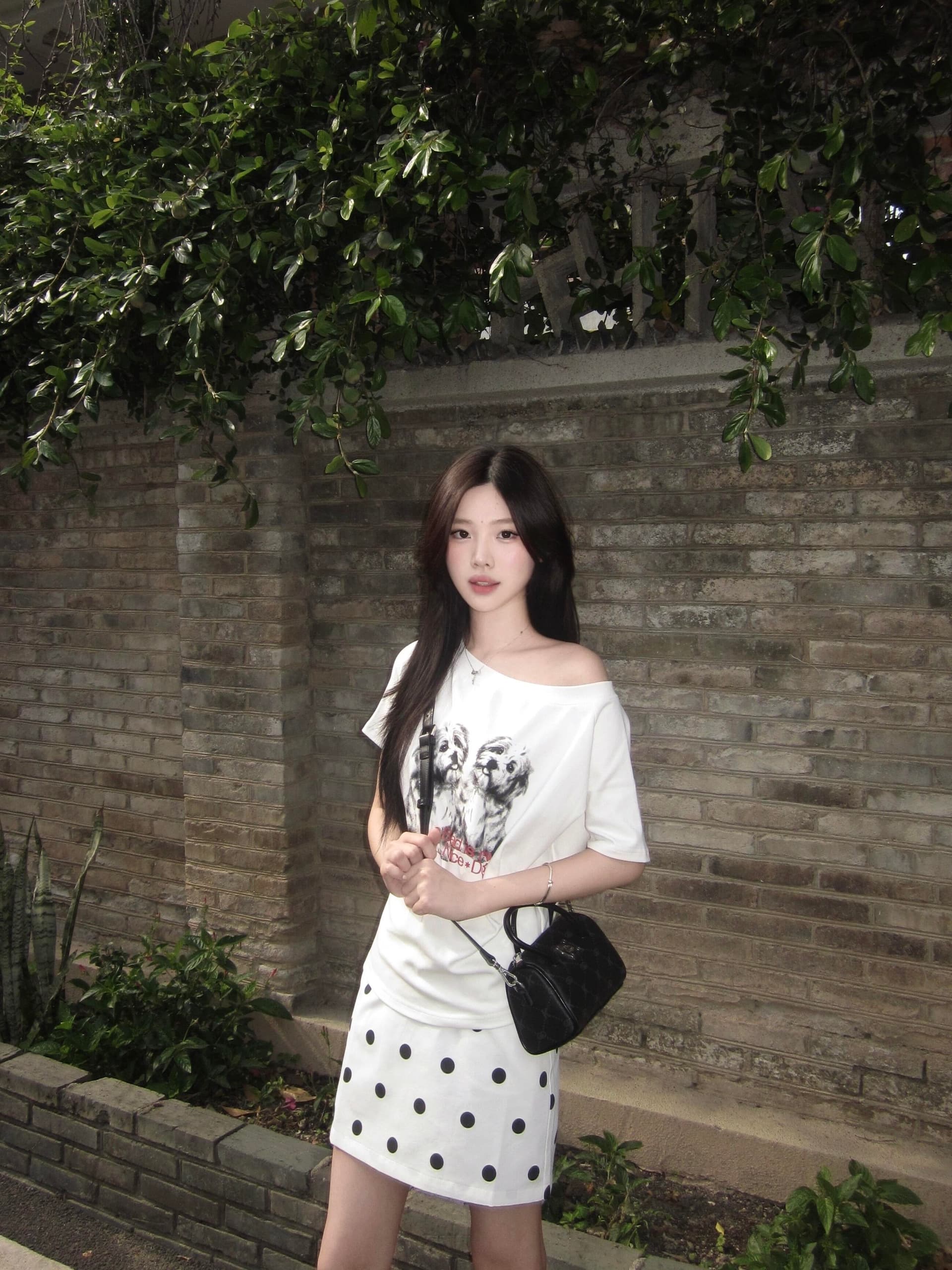 아메리칸 레트로 비스듬한 어깨 강아지 프린트 반팔 티셔츠 여성 자이언트 잘 생긴 ~ 중 느긋한 캐주얼 핫걸 다용도 맨위 트렌디 상세 이미지 1