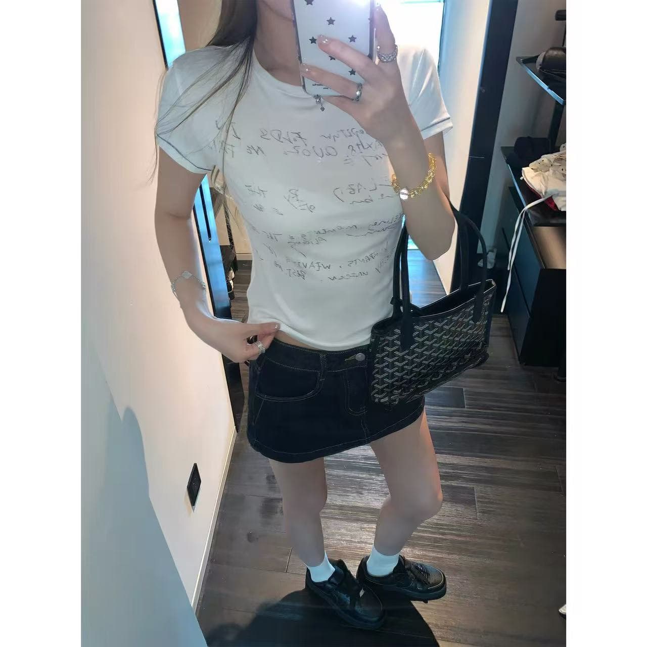 레트로 거리 긍정적 인 어깨 반팔 티셔츠 여성 새로운 프린트 몸매 가꾸기 쇼트 스타일 맨위 상세 이미지 2
