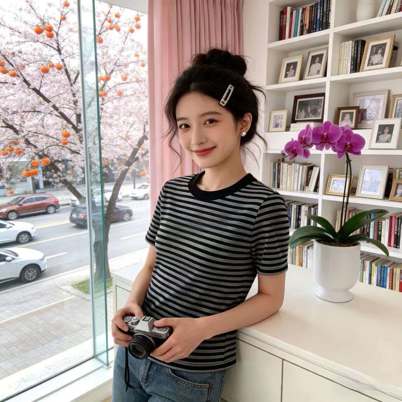 레트로 회색 스트라이프 반팔 티셔츠 여성 여름 2026 새로운 패션 한국 스타일 몸매 가꾸기 다용도 슬림해 보이는 맨위 트렌디 상세 이미지 3