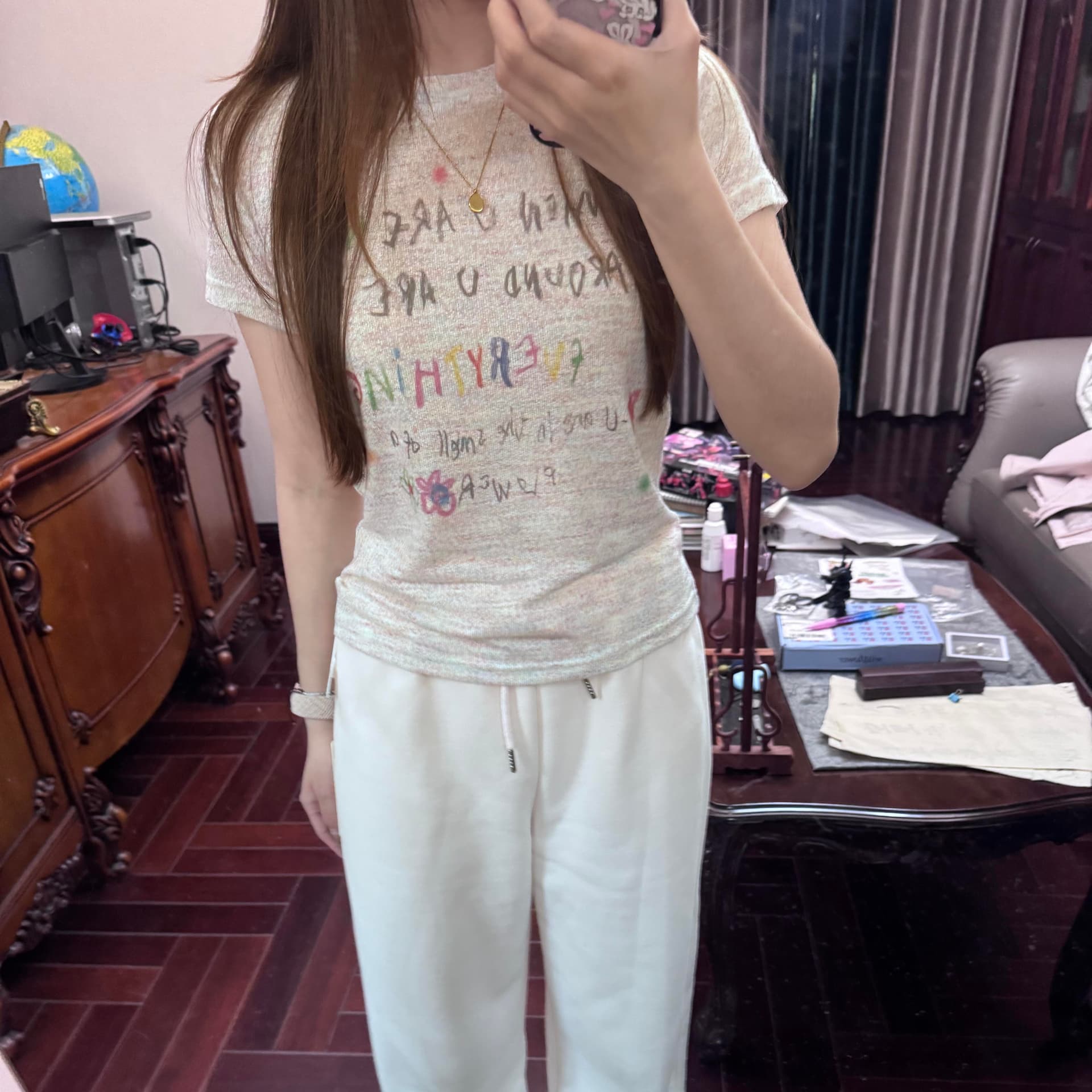 한 부서 chic 색상 알파벳 반팔 티셔츠 여성 여름 새로운 몸매 가꾸기 슬림해 보이는 다용도 긍정적 인 어깨 통기성 맨위 트렌디 이미지 5