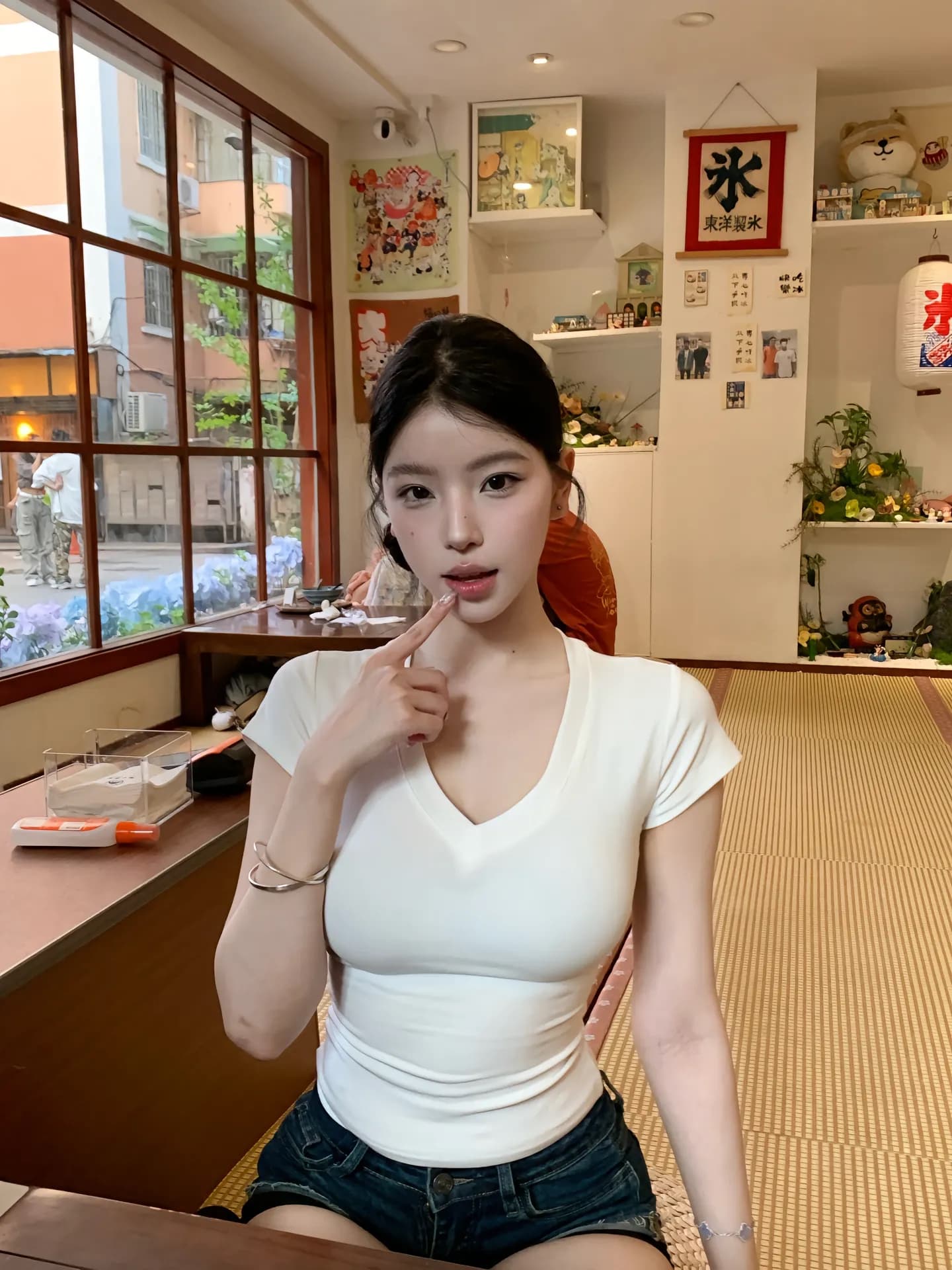 화이트 V넥 반팔 긍정적 인 어깨 티셔츠 여성 여름 기초 다용도 순수한 욕망 달콤한 핫걸 몸매 가꾸기 작은 키 쇼트 스타일 맨위