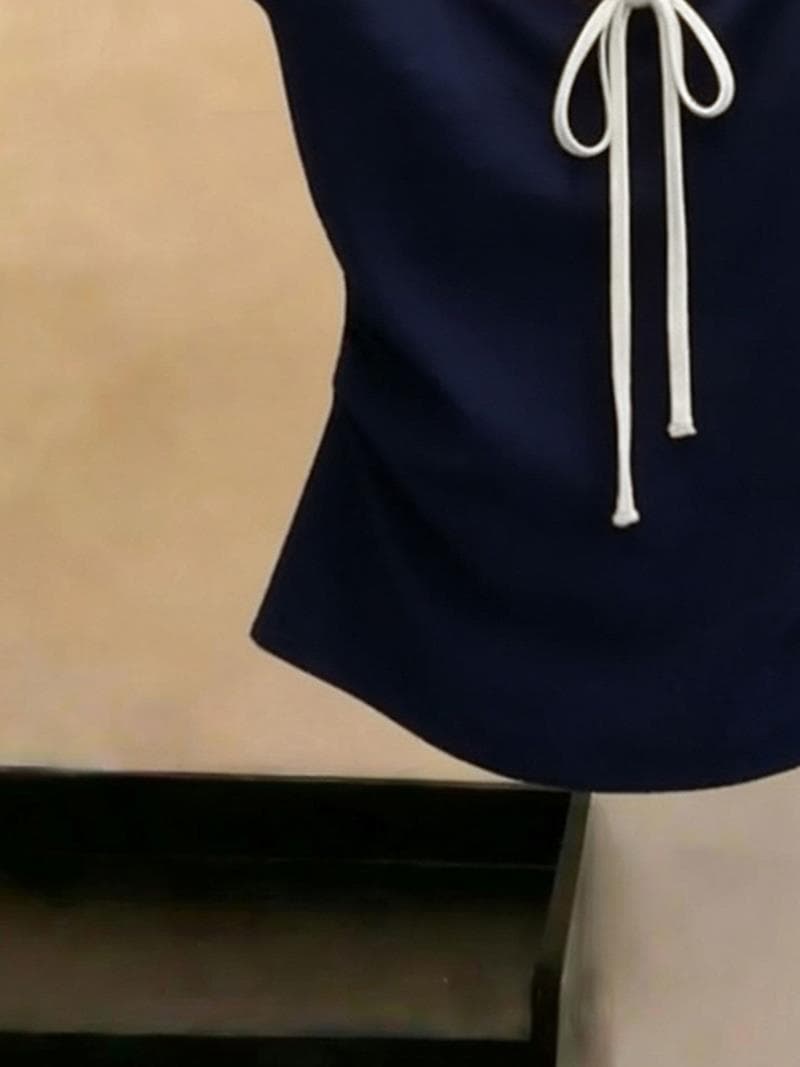 아메리칸 나비 넥타이 반팔 티셔츠 여성 배색 광장 칼라 작은 대중 디자인 센스 품격 다용도 연령 감소 맨위 트렌디 상세 이미지 3