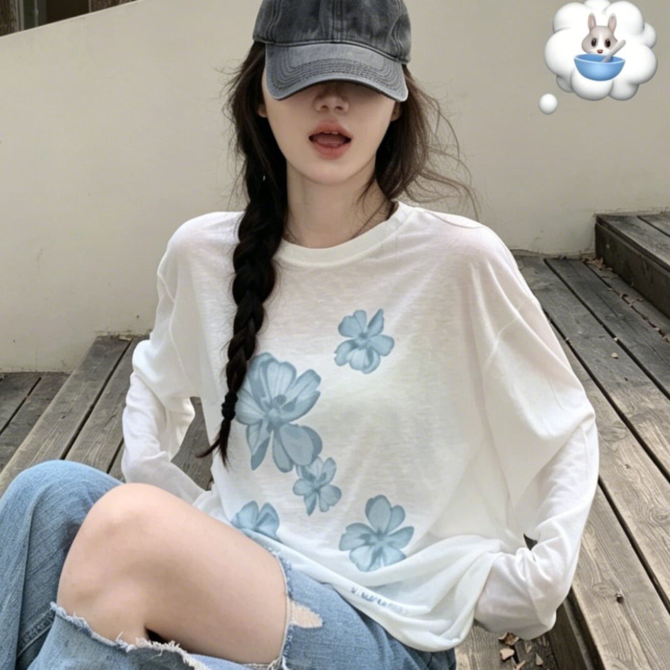 느긋한 프린트 라운드 넥 작은 셔츠 여성 여름 루즈핏 슬림해 보이는 한 부서 자외선 차단 블라우스 맨위 상세 이미지 1