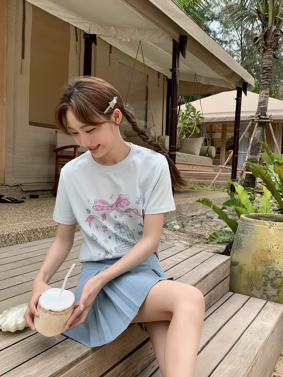 다채로운 정원 프린트 긍정적 인 어깨 소매 티셔츠 여성 여름 새로운 루즈핏 슬림해 보이는 작은 키 맨위 이미지 2