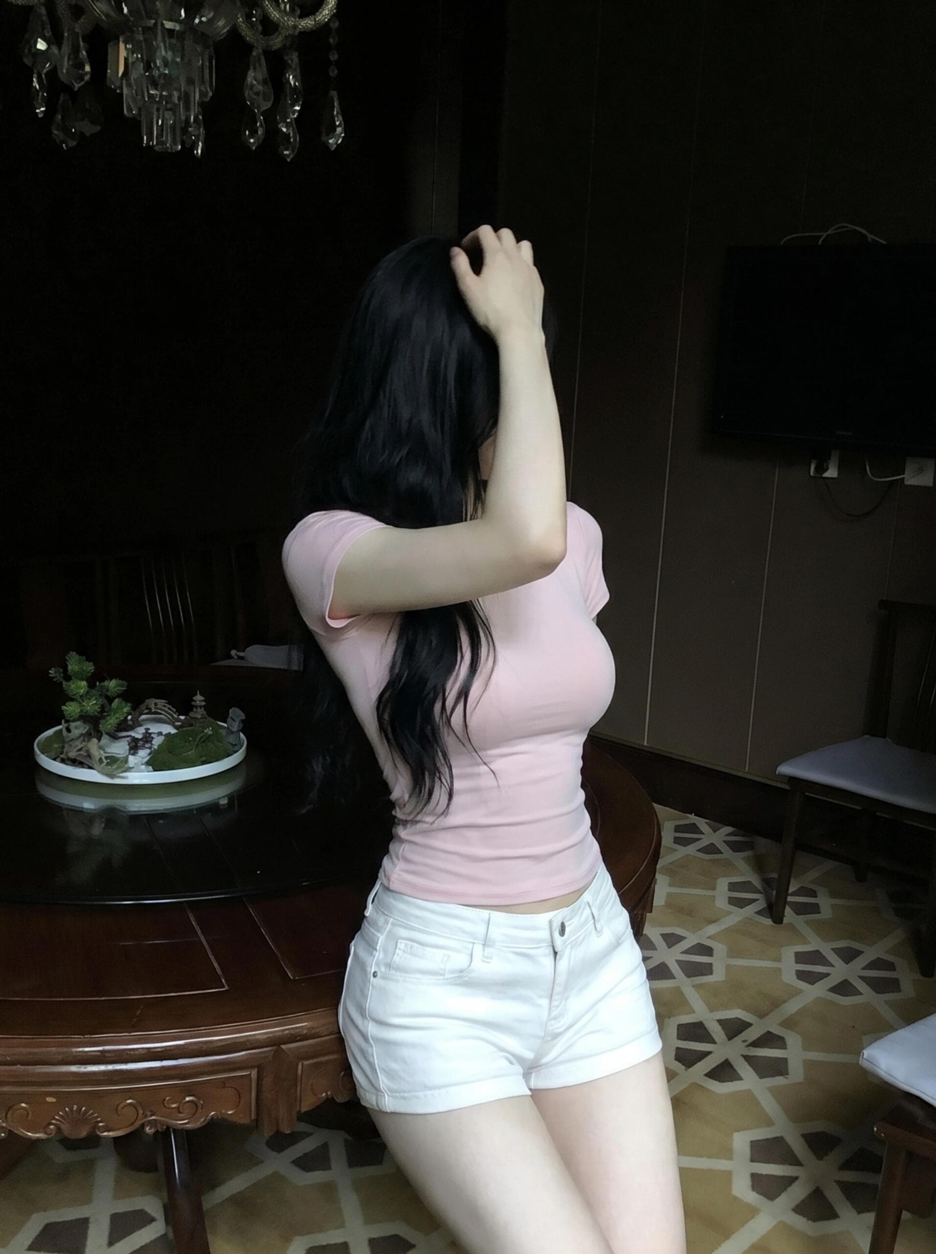 핫걸 순수한 욕망 섹시함 라운드 넥 반팔 티셔츠 여성 여름 몸매 가꾸기 기초 섹션 만화 몸 타이트 인사이드 잡아라. 의류 상세 이미지 5