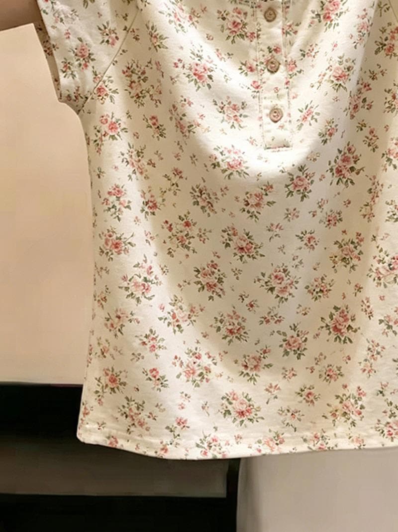 폭발 여성 의류 아메리칸 새로운 반팔 티셔츠 순수한 욕망 달콤함 몸매 가꾸기 슬림해 보이는 꽃무늬 맨위 상세 이미지 4