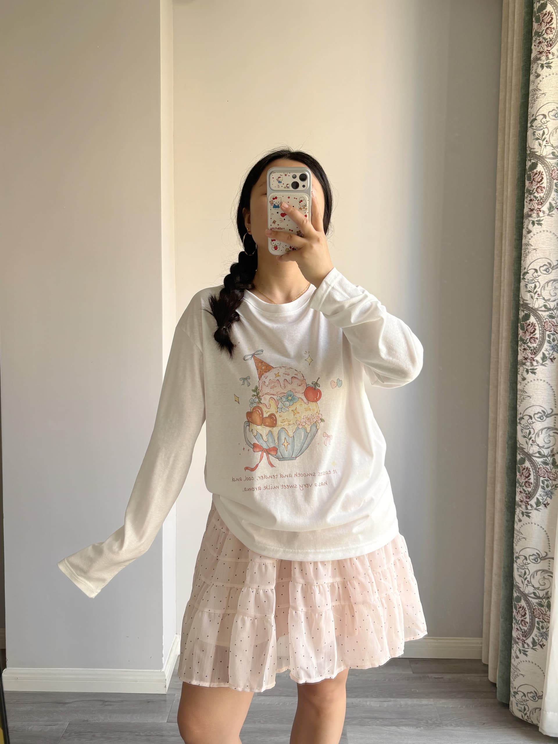 한 부서 만화 아이스크림 자외선 차단 블라우스 긴팔 티셔츠 여성 여름 새로운 캐주얼 다용도 루즈핏 맨위 이미지 4