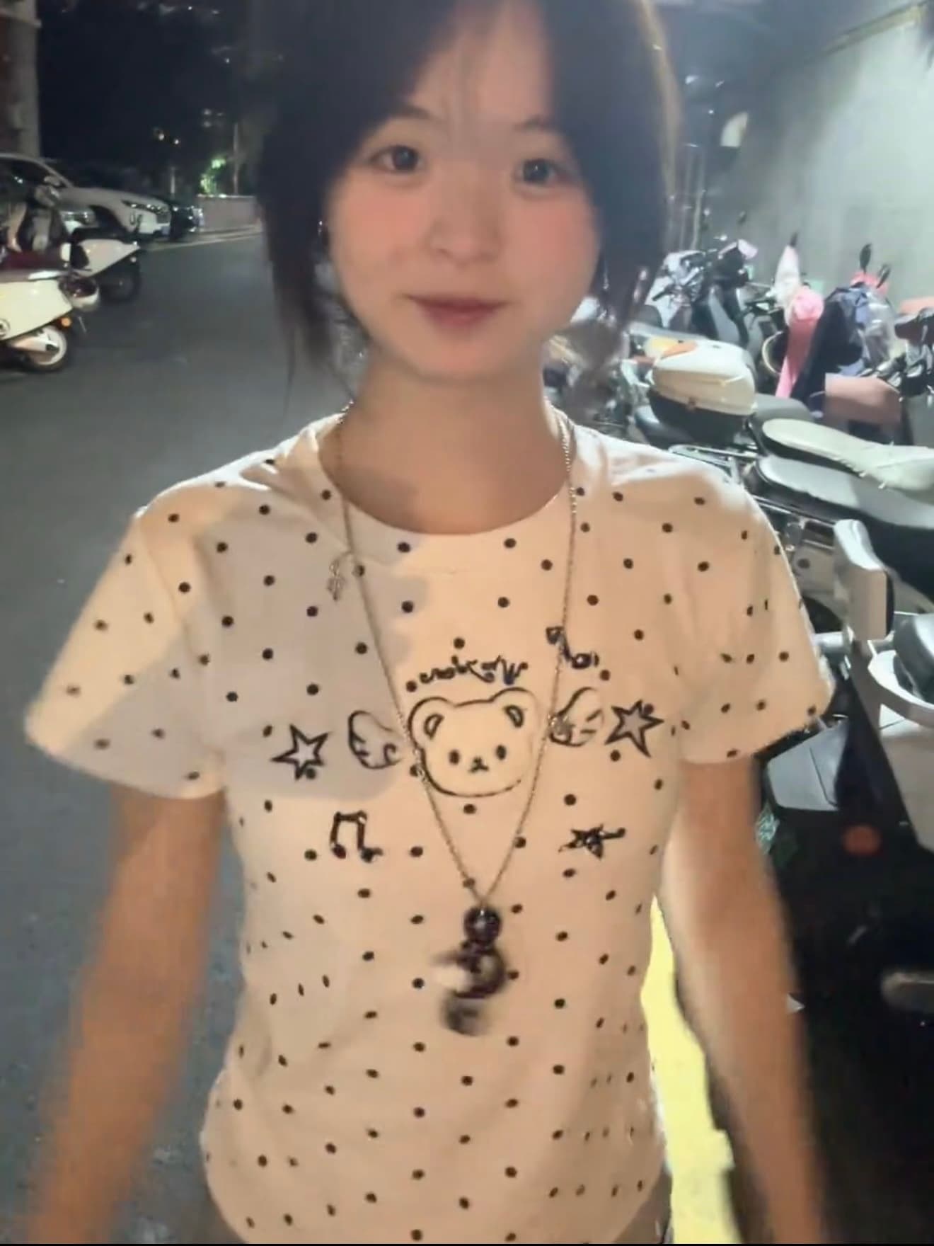 2026 여름 새로운 한 부서 아메리칸 도트 무늬 작은 곰 프린트 반팔 티셔츠 여성 귀여운 몸매 가꾸기 슬림해 보이는 소녀 맨위 이미지 4