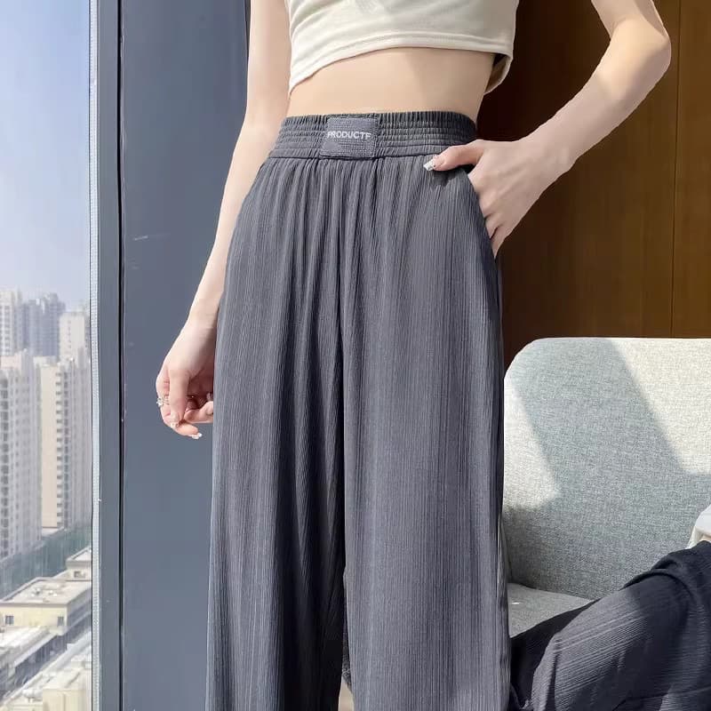 좁은 에디션 얼음 실크 와이드 레깅스 바지 2026 새로운 여름 얇은 스타일 하이웨이스트 도루 센스 차가운 작은 키 캐주얼 스트레이트 팬츠 상세 이미지 3