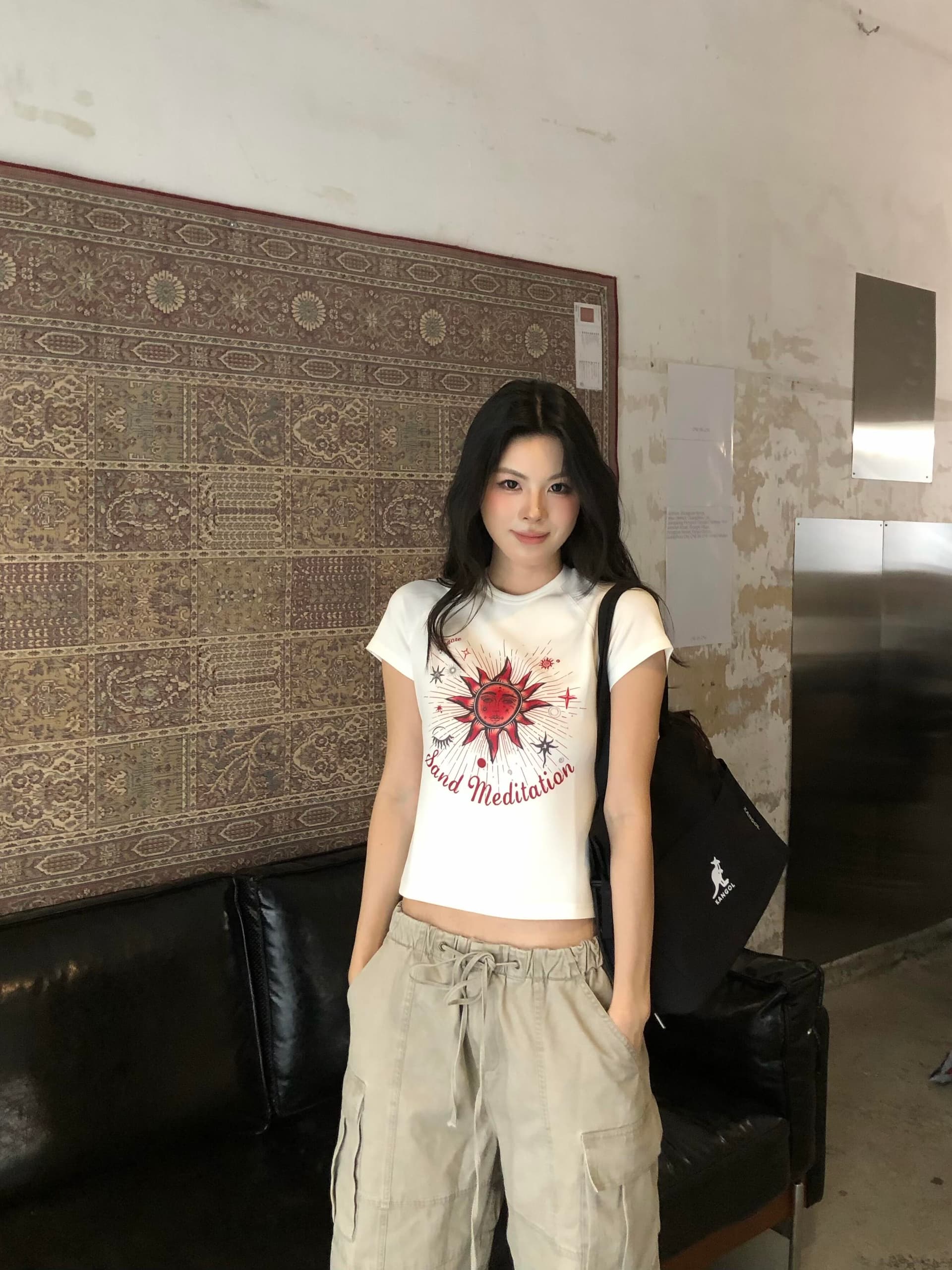 아메리칸 달콤한 차가운 바람 태양신 프린트 반팔 긍정적 인 어깨 티셔츠 여성 여름 몸매 가꾸기 슬림해 보이는 핫걸 화이트 맨위 이미지 2
