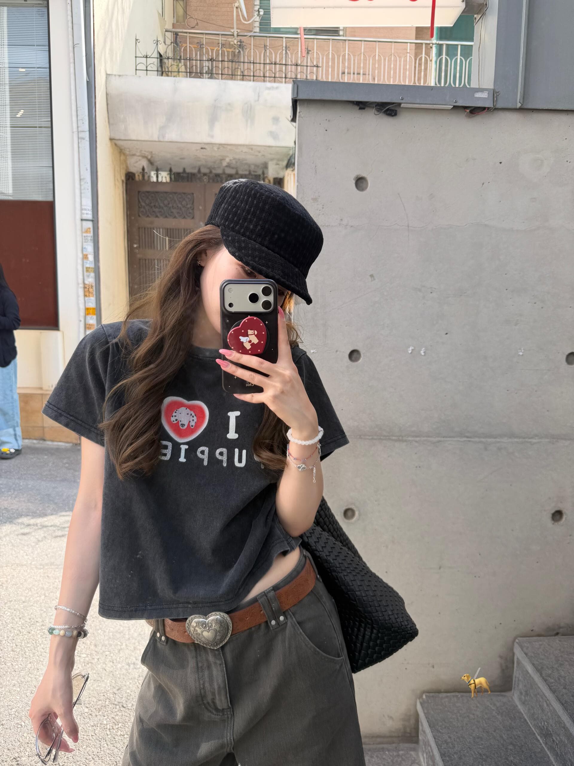 아메리칸 레트로 개 하트 슬로건 프린트 워싱 몸매 가꾸기 슬림해 보이는 순면 긍정적 인 어깨 쇼트 스타일 반팔 티셔츠 여성 여름