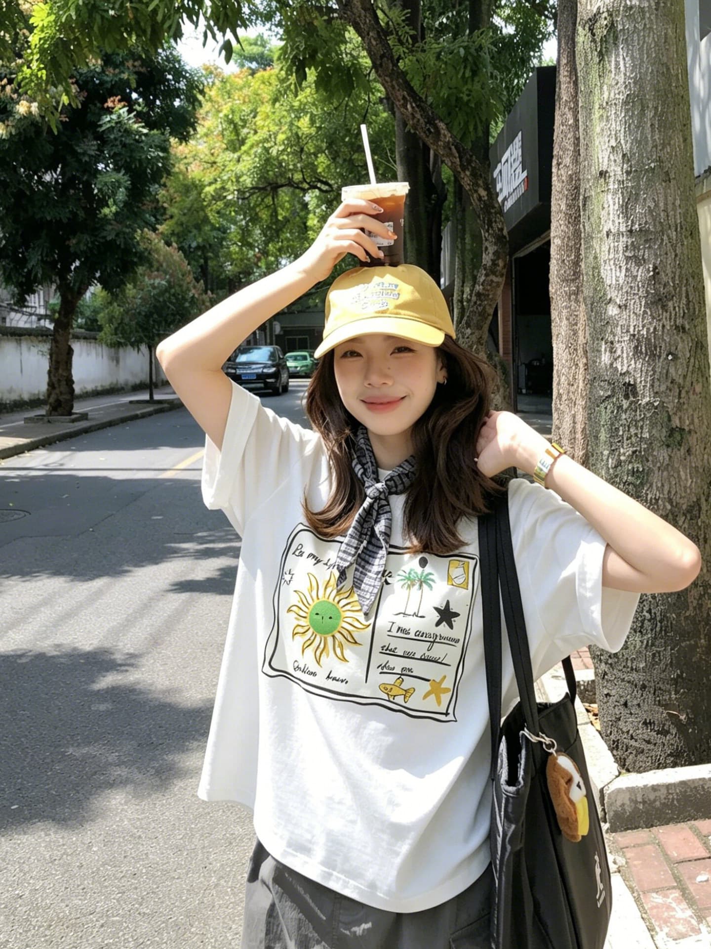아메리칸 재미있는 엽서 프린트 반팔 티셔츠 여성 여름 작은 대중 루즈핏 캐주얼 학생 다용도 맨위 상세 이미지 2