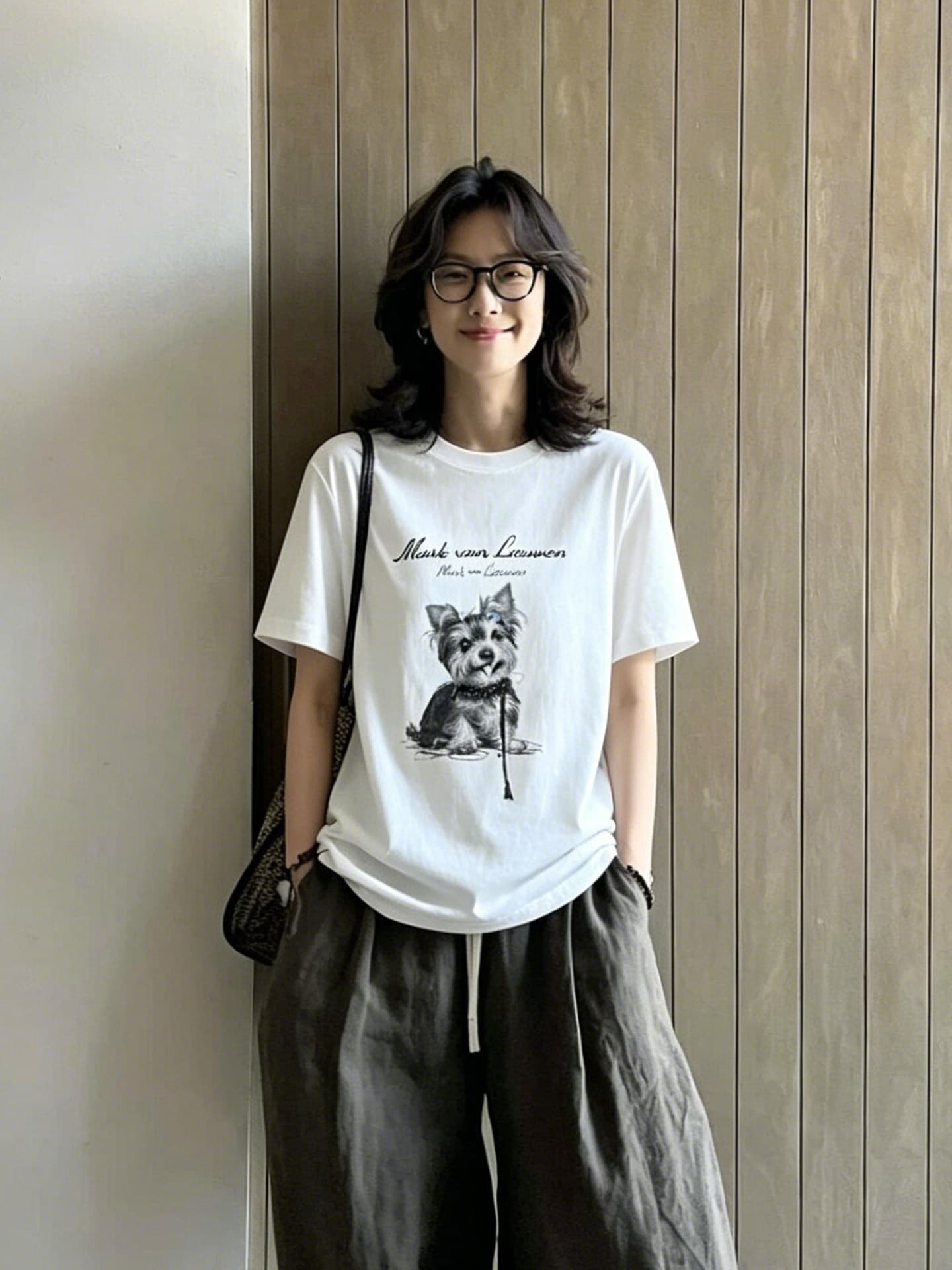 한 스타일 미니멀리즘 강아지 알파벳 프린트 반팔 티셔츠 여성 여름 새로운 루즈핏 캐주얼 다용도 맨위 이미지 2