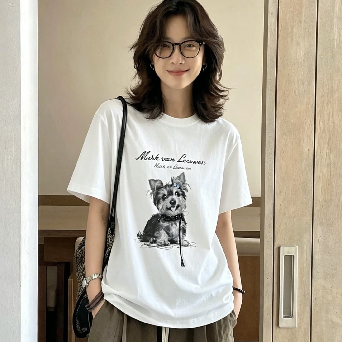 한 스타일 미니멀리즘 강아지 알파벳 프린트 반팔 티셔츠 여성 여름 새로운 루즈핏 캐주얼 다용도 맨위