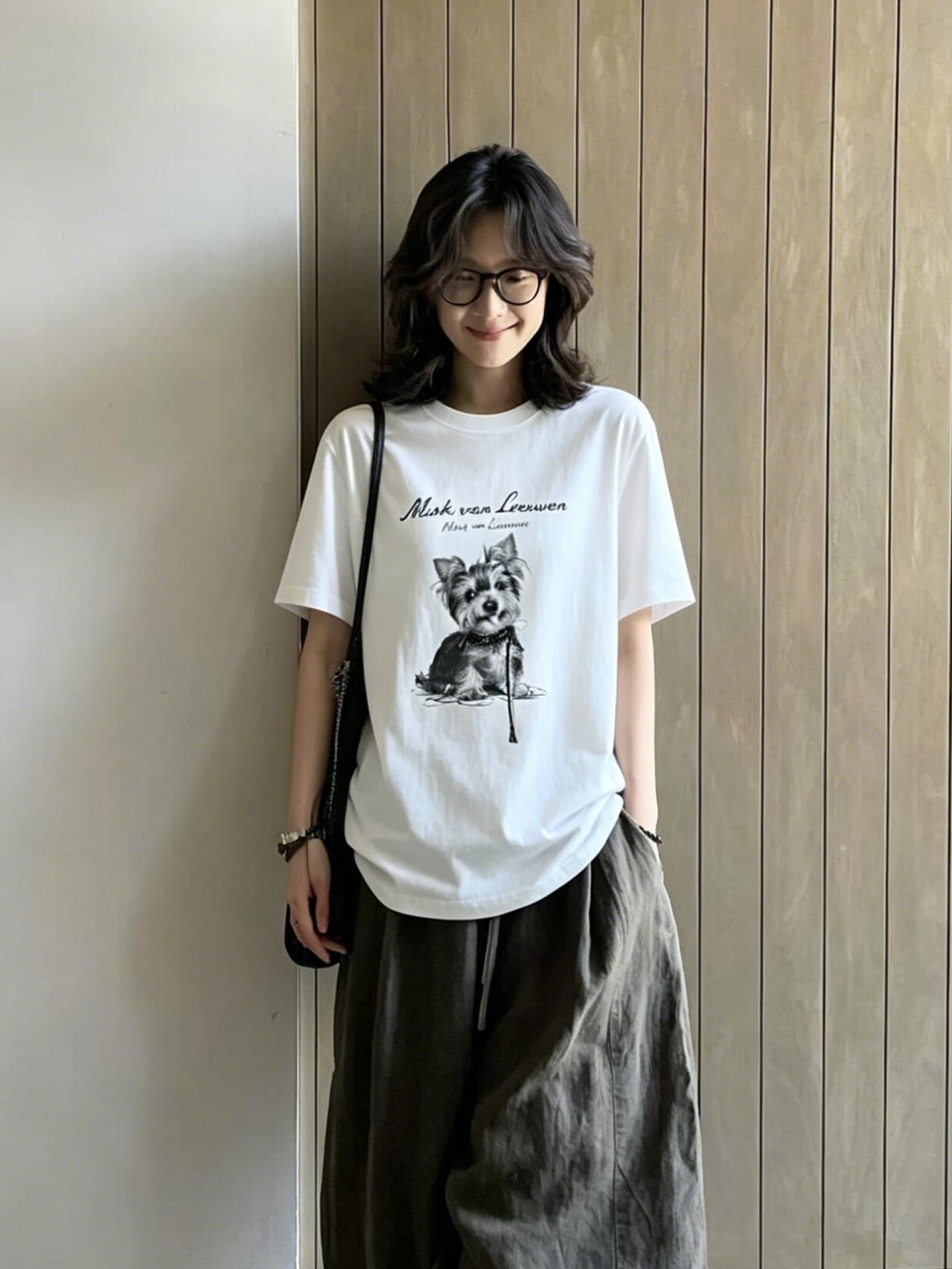 한 스타일 미니멀리즘 강아지 알파벳 프린트 반팔 티셔츠 여성 여름 새로운 루즈핏 캐주얼 다용도 맨위 이미지 3