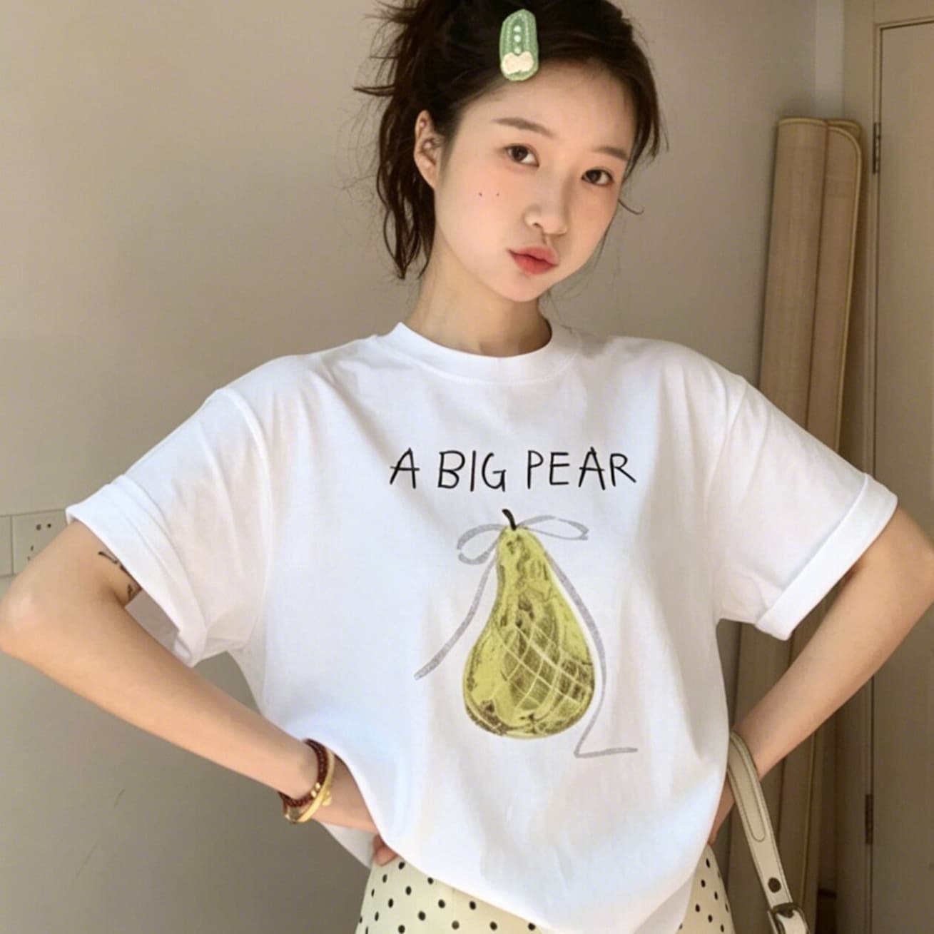 한 부서 나비 매듭 배 알파벳 프린트 반팔 티셔츠 여성 여름 루즈핏 캐주얼 ins 바람 맨위 트렌디