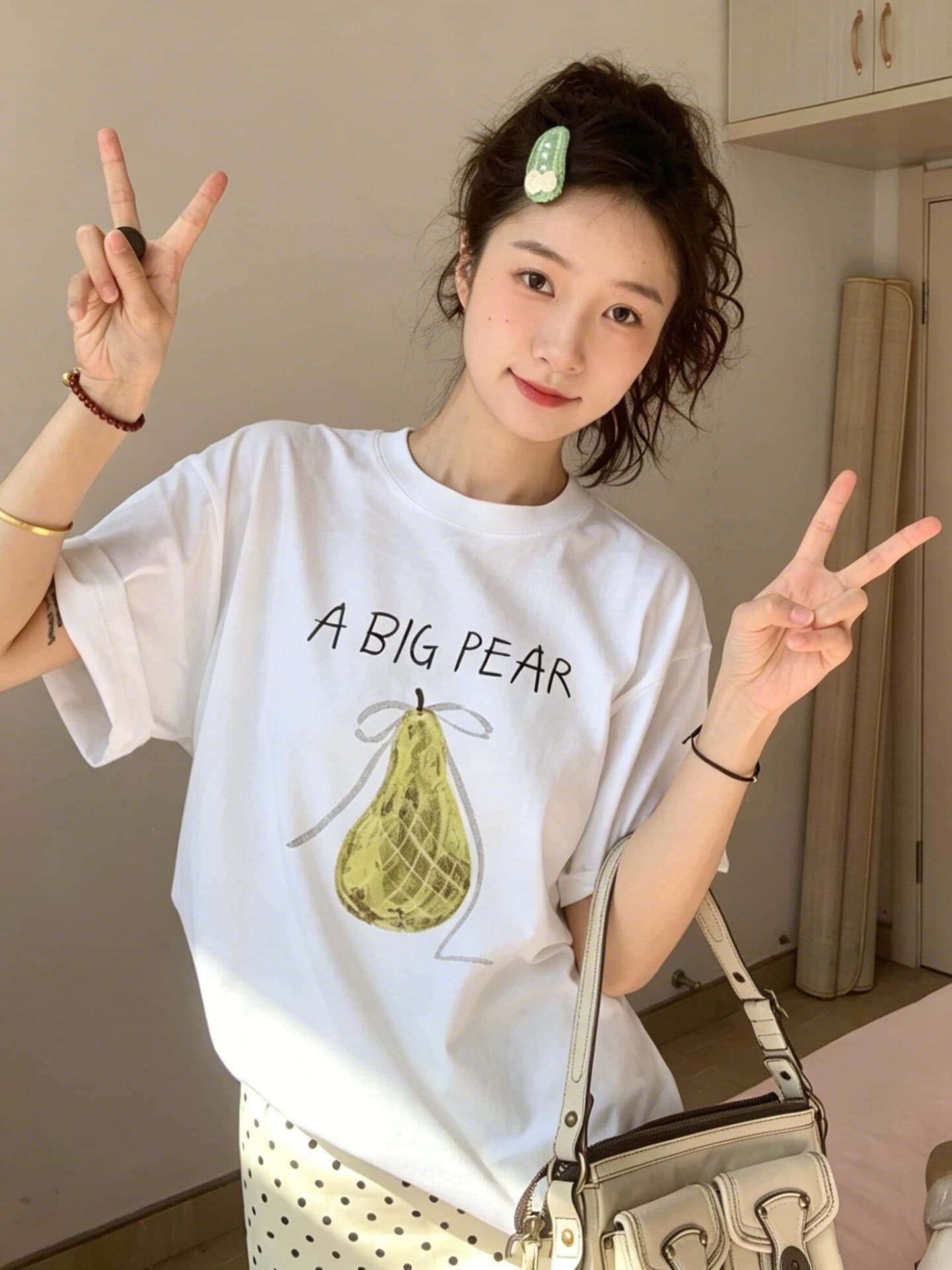 한 부서 나비 매듭 배 알파벳 프린트 반팔 티셔츠 여성 여름 루즈핏 캐주얼 ins 바람 맨위 트렌디 이미지 4