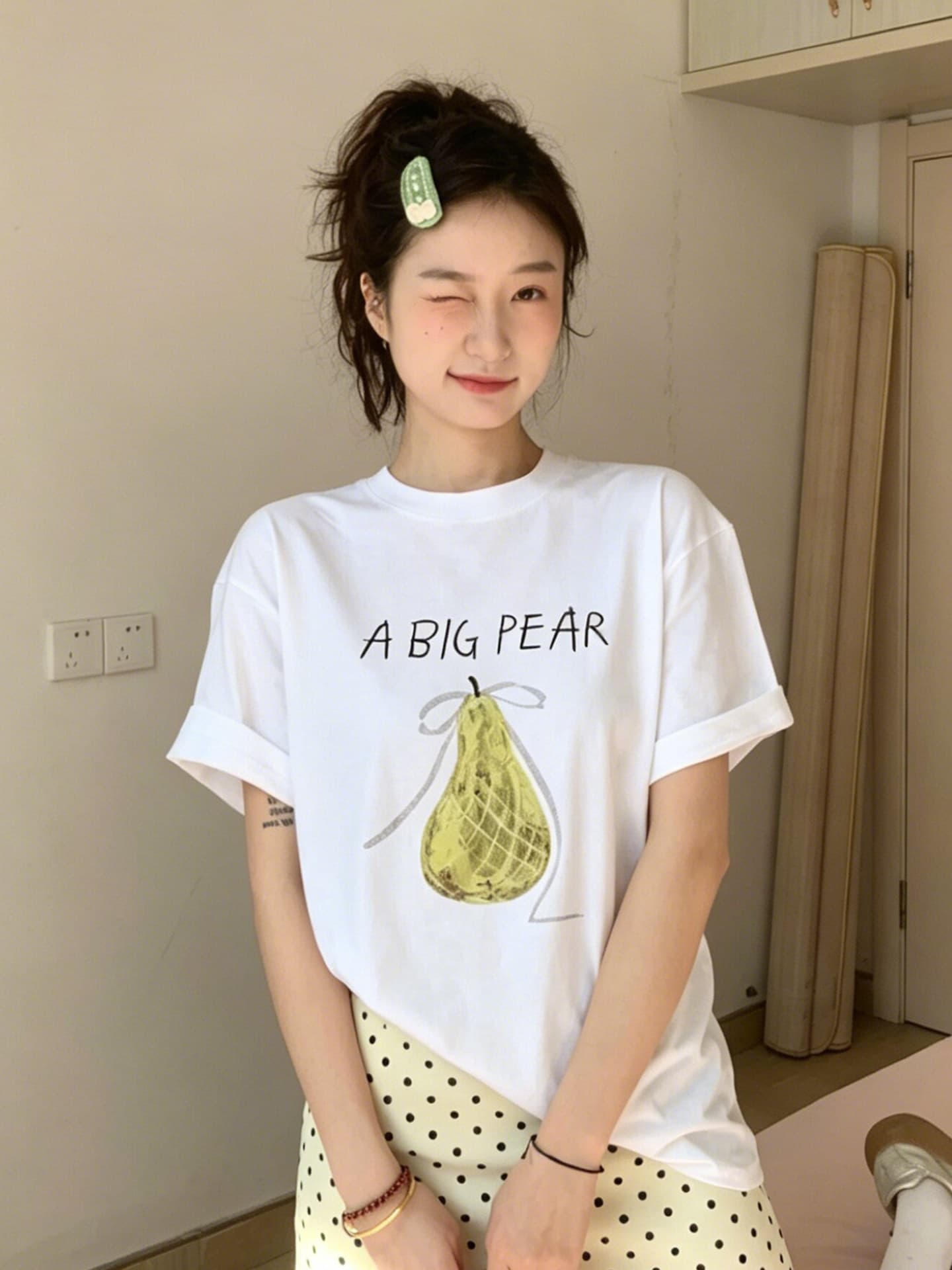 한 부서 나비 매듭 배 알파벳 프린트 반팔 티셔츠 여성 여름 루즈핏 캐주얼 ins 바람 맨위 트렌디 상세 이미지 2