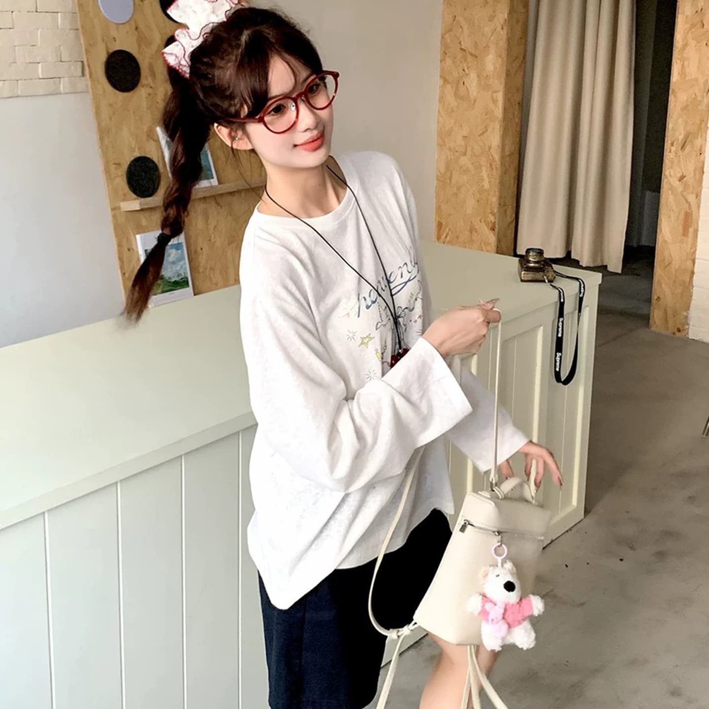 레이스업 화이트 티셔츠 여성용 짧은 소매 새로운 여름 슬림해 보이는 순수한 욕망 몸매 가꾸기 기본 셔츠 불규칙 맨위 상세 이미지 3