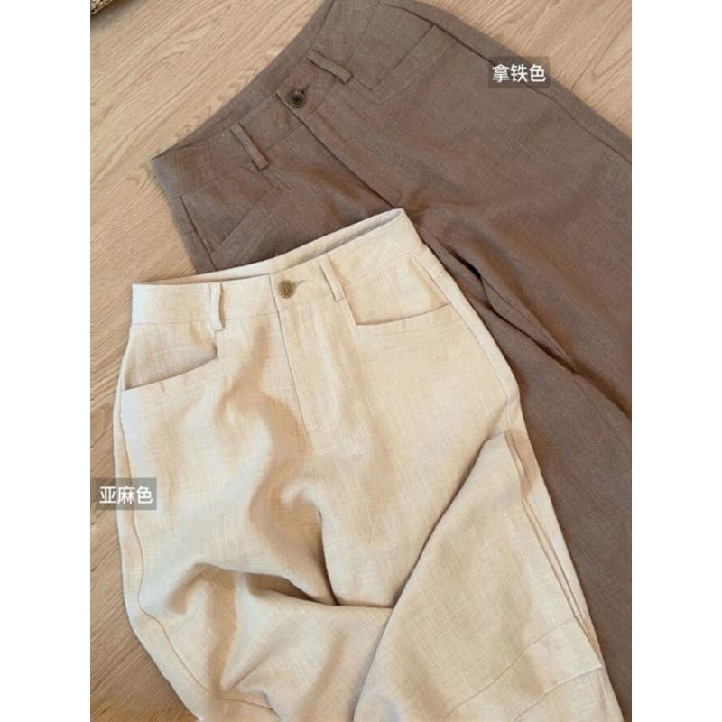 오래된 돈 바람 품격 원본 마 색상 질감 센스 정장 바지 여성 여름 얇은 스타일 하이웨이스트 슬림해 보이는 다용도 캐주얼 와이드 레그 팬츠 상세 이미지 4