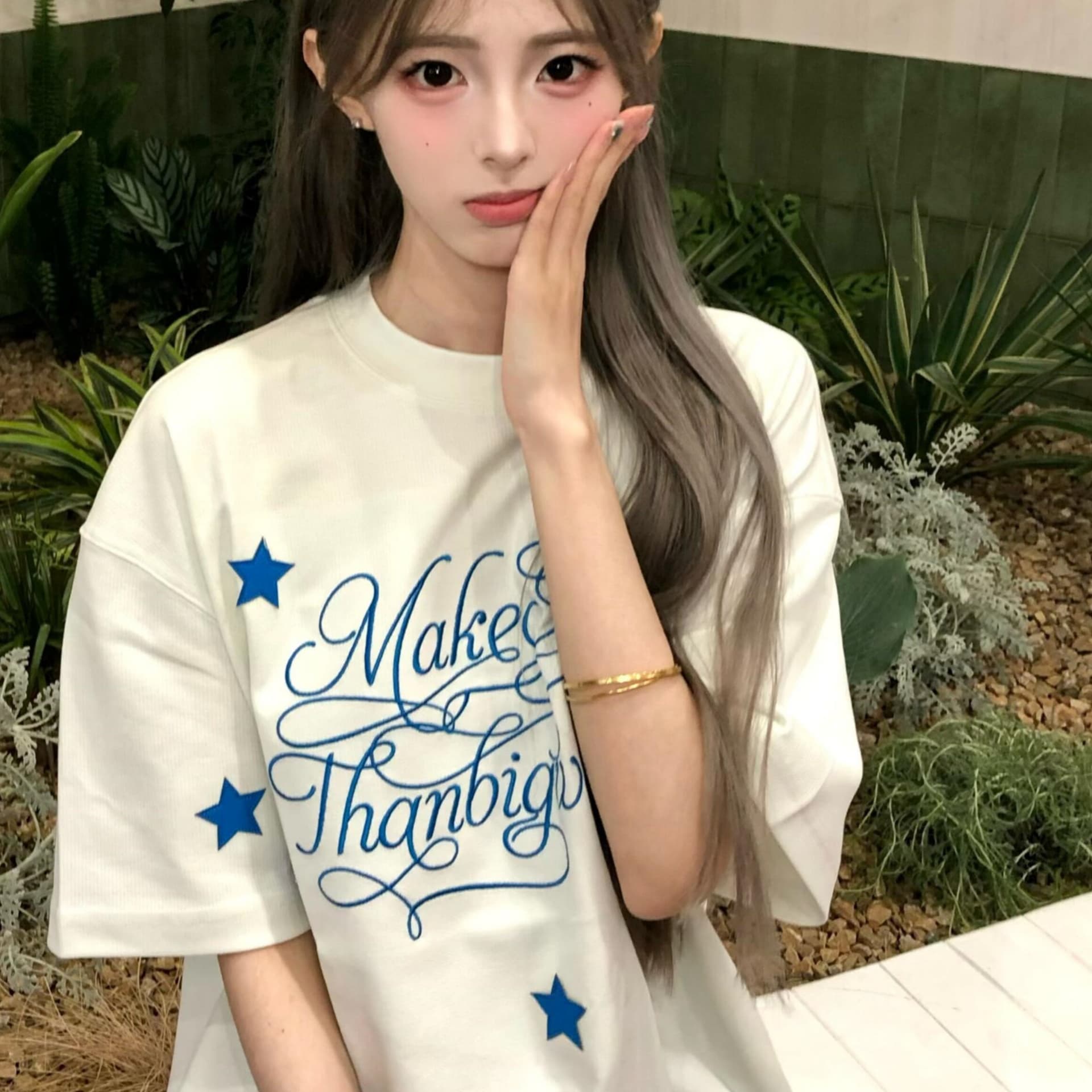 별 꽃 몸 알파벳 프린트 반팔 새로운 루즈핏 슬림해 보이는 연령 감소 다용도 캐주얼 맨위 여성