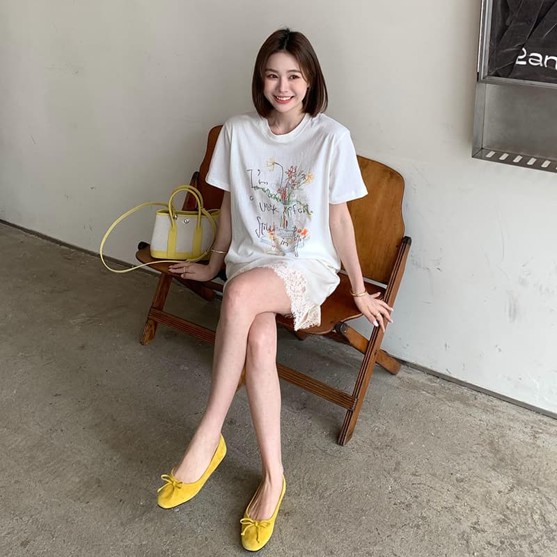 한 부서 꽃 반팔 티셔츠 여성 여름 새로운 캐주얼 다용도 루즈핏 슬림해 보이는 디자인 센스 패션 맨위 이미지 3
