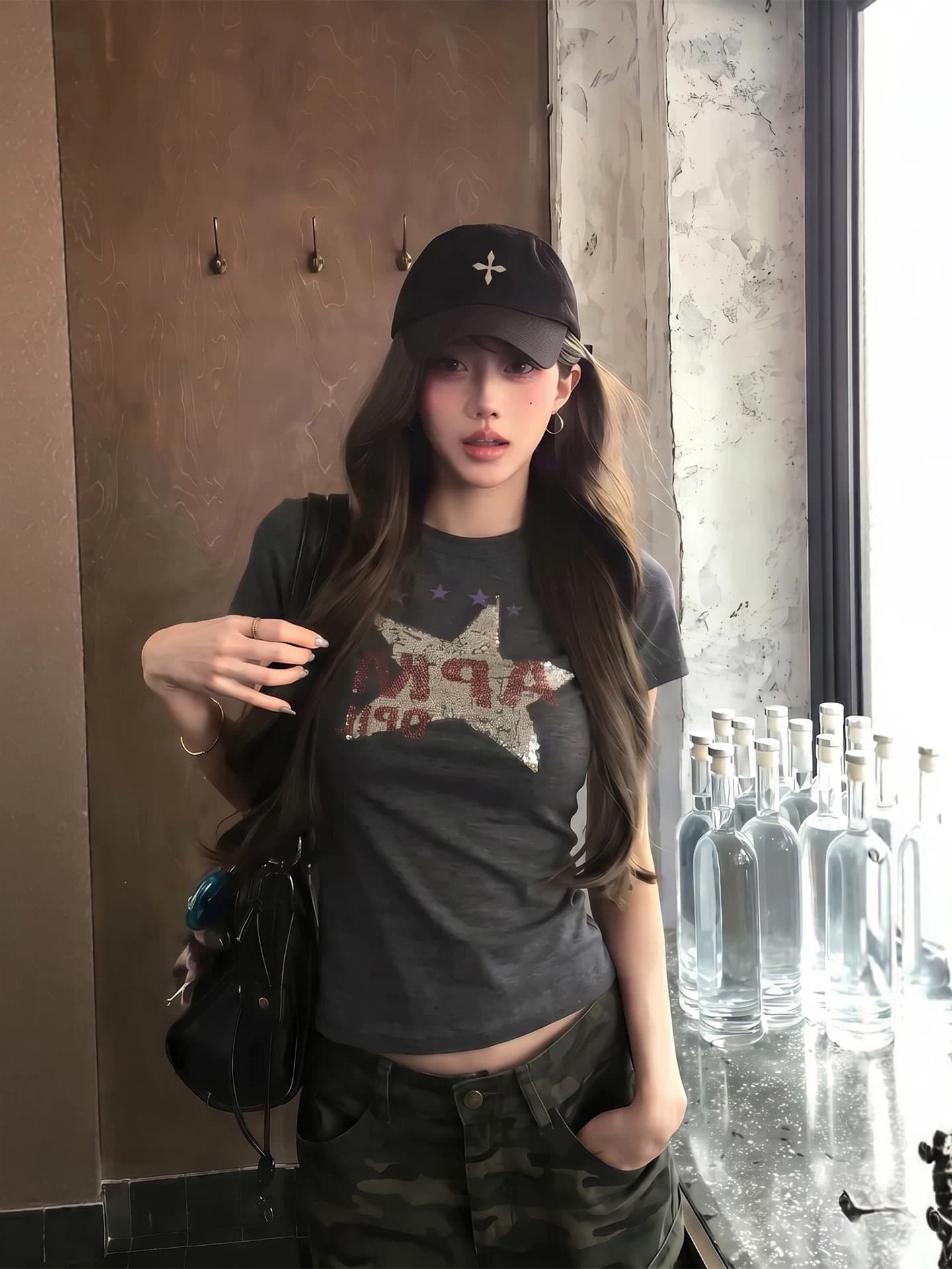 아메리칸 레트로 긍정적 인 어깨 반팔 티셔츠 여성 여름 2026 새로운 고급 센스 몸매 가꾸기 슬림해 보이는 핫걸 쇼트 스타일 맨위 상세 이미지 5