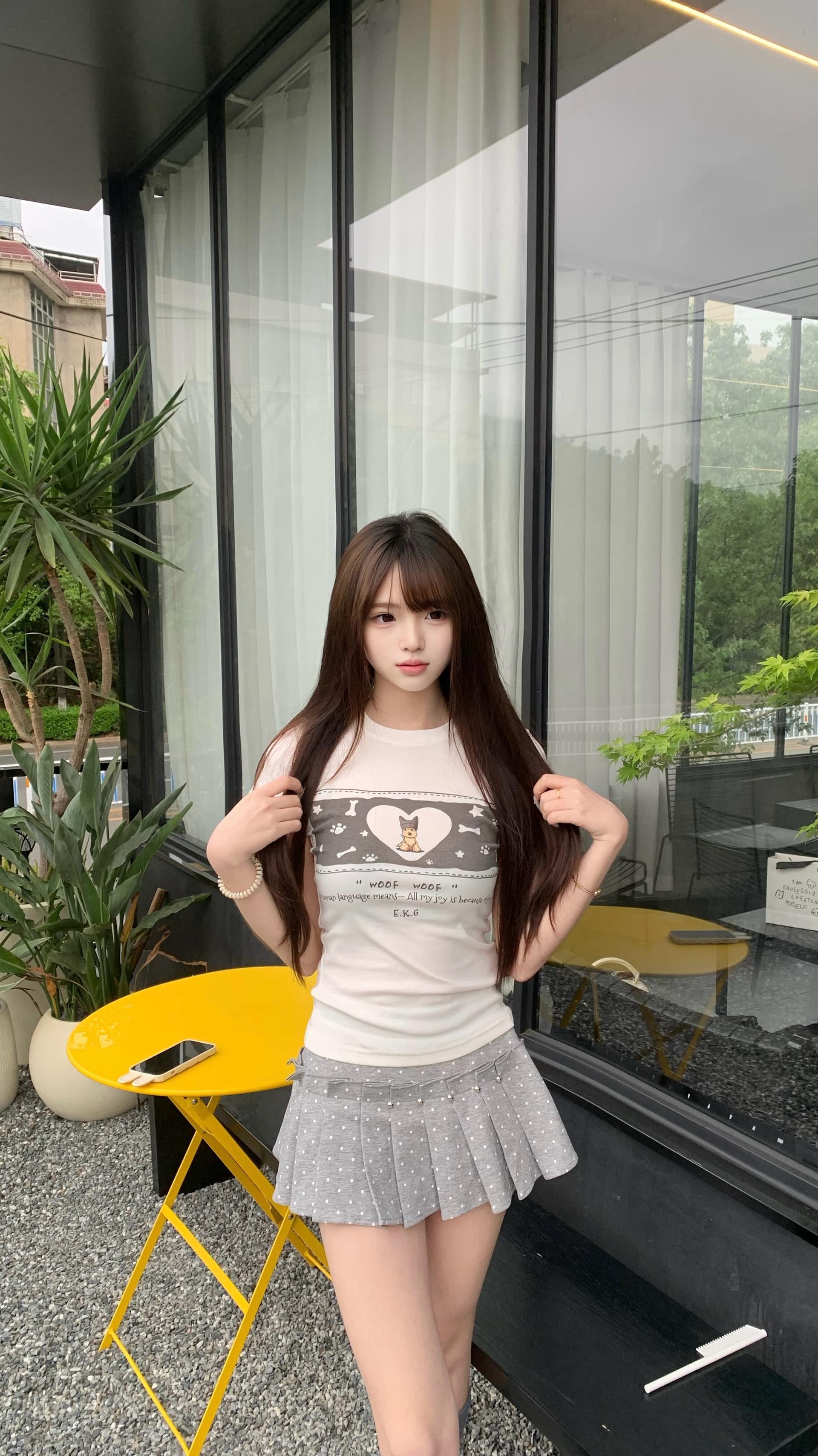 아메리칸 만화 강아지 프린트 라운드 넥 반팔 티셔츠 여성 여름 섹션 몸매 가꾸기 긍정적 인 어깨 화이트 맨위