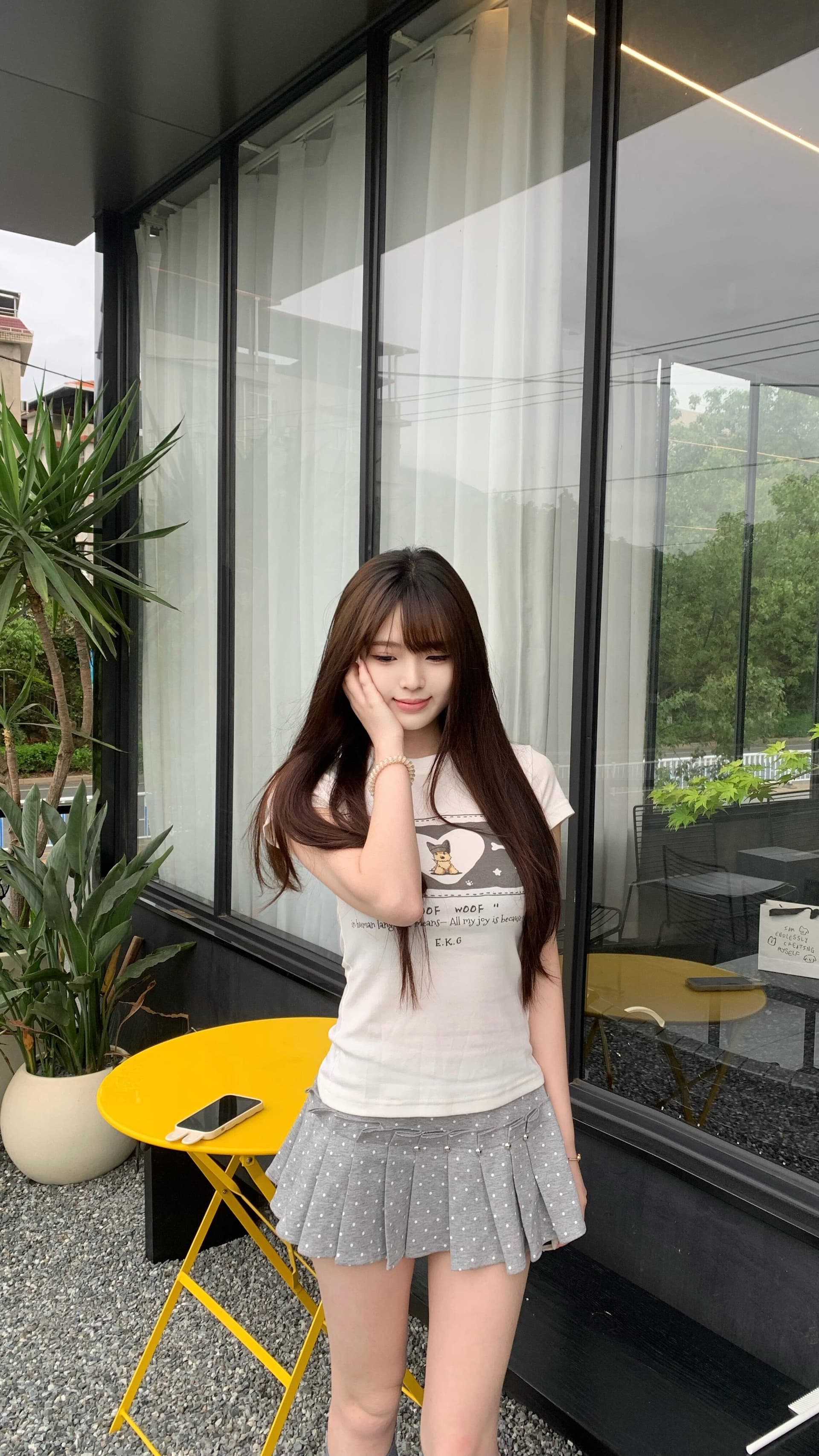 아메리칸 만화 강아지 프린트 라운드 넥 반팔 티셔츠 여성 여름 섹션 몸매 가꾸기 긍정적 인 어깨 화이트 맨위 상세 이미지 3